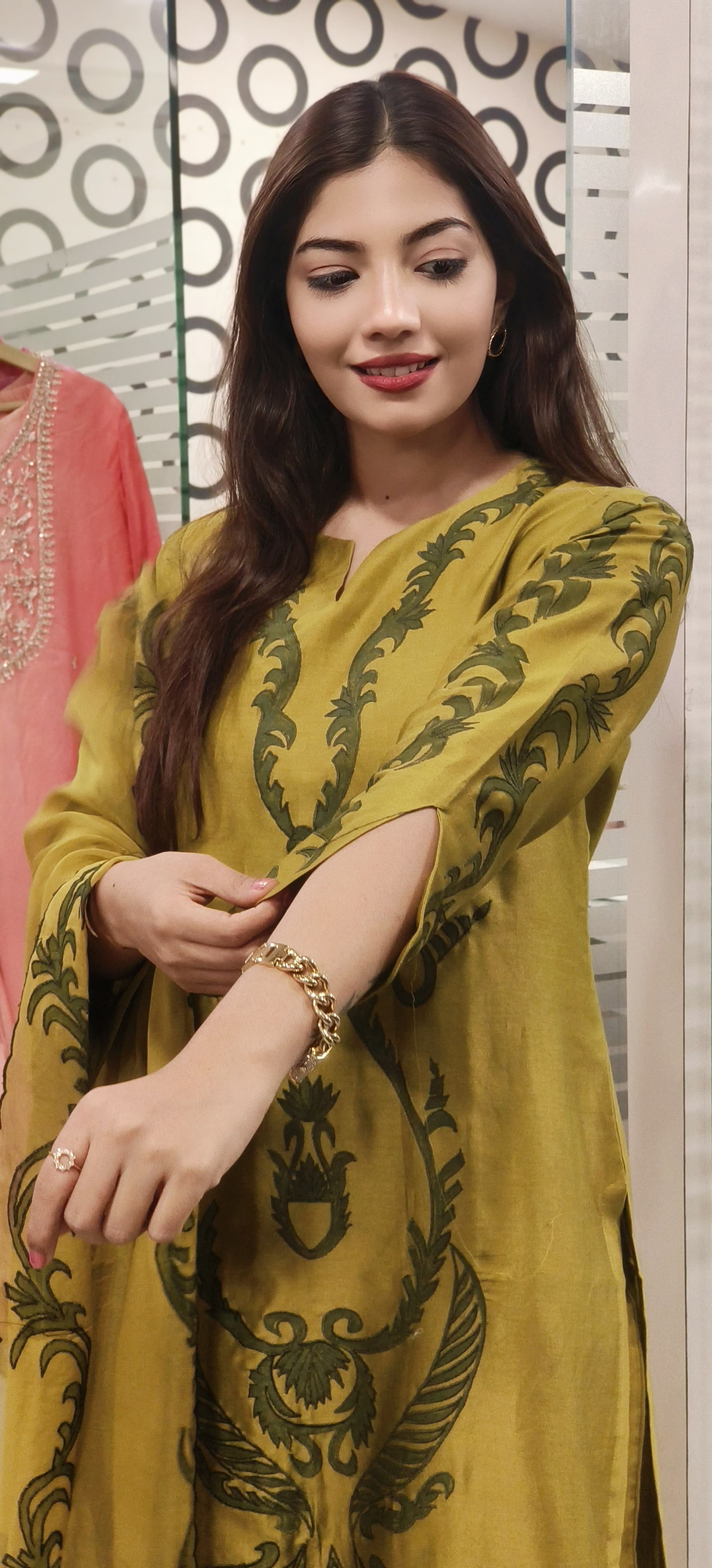 Chanderi Floral Cutwork Straight Full Suit With Dupatta- 09412, 09413