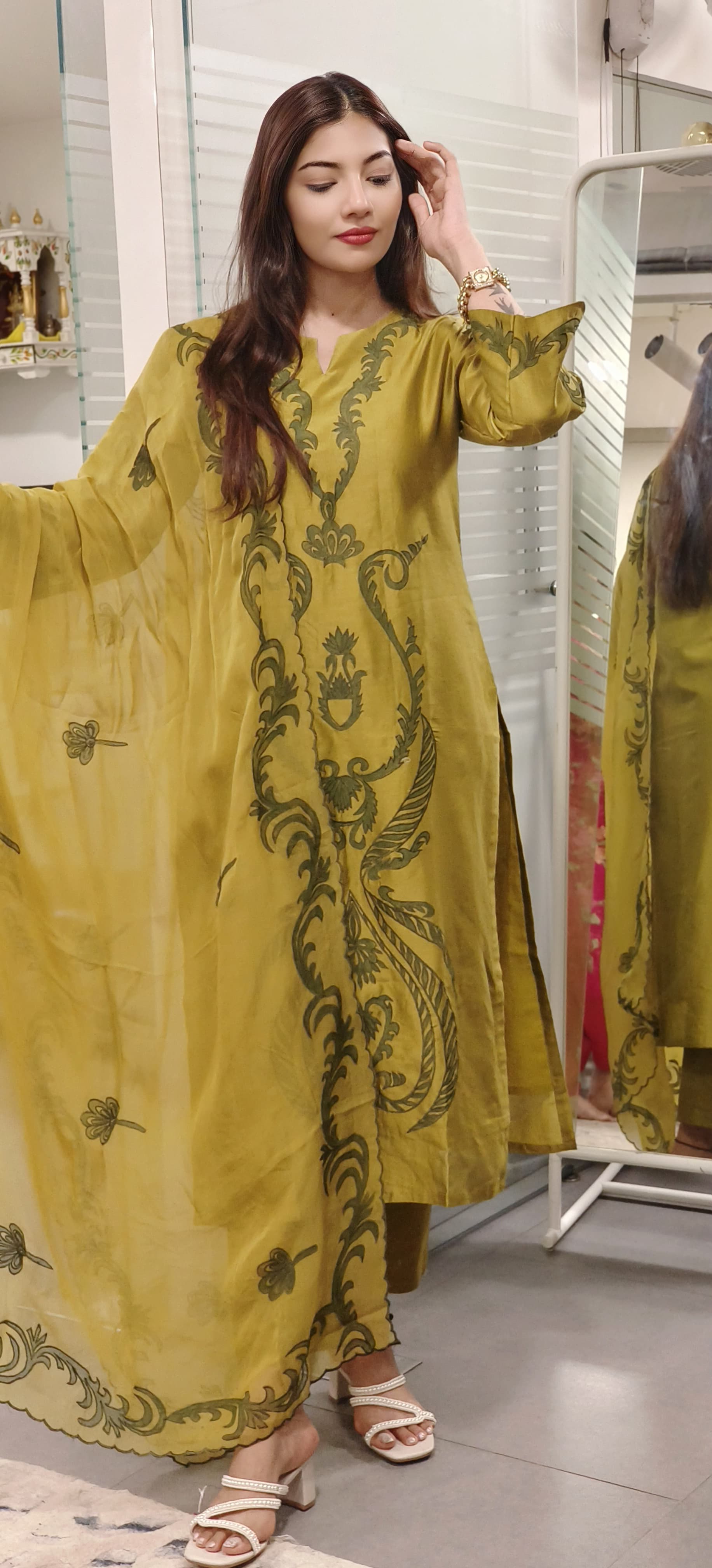 Chanderi Floral Cutwork Straight Full Suit With Dupatta- 09412, 09413