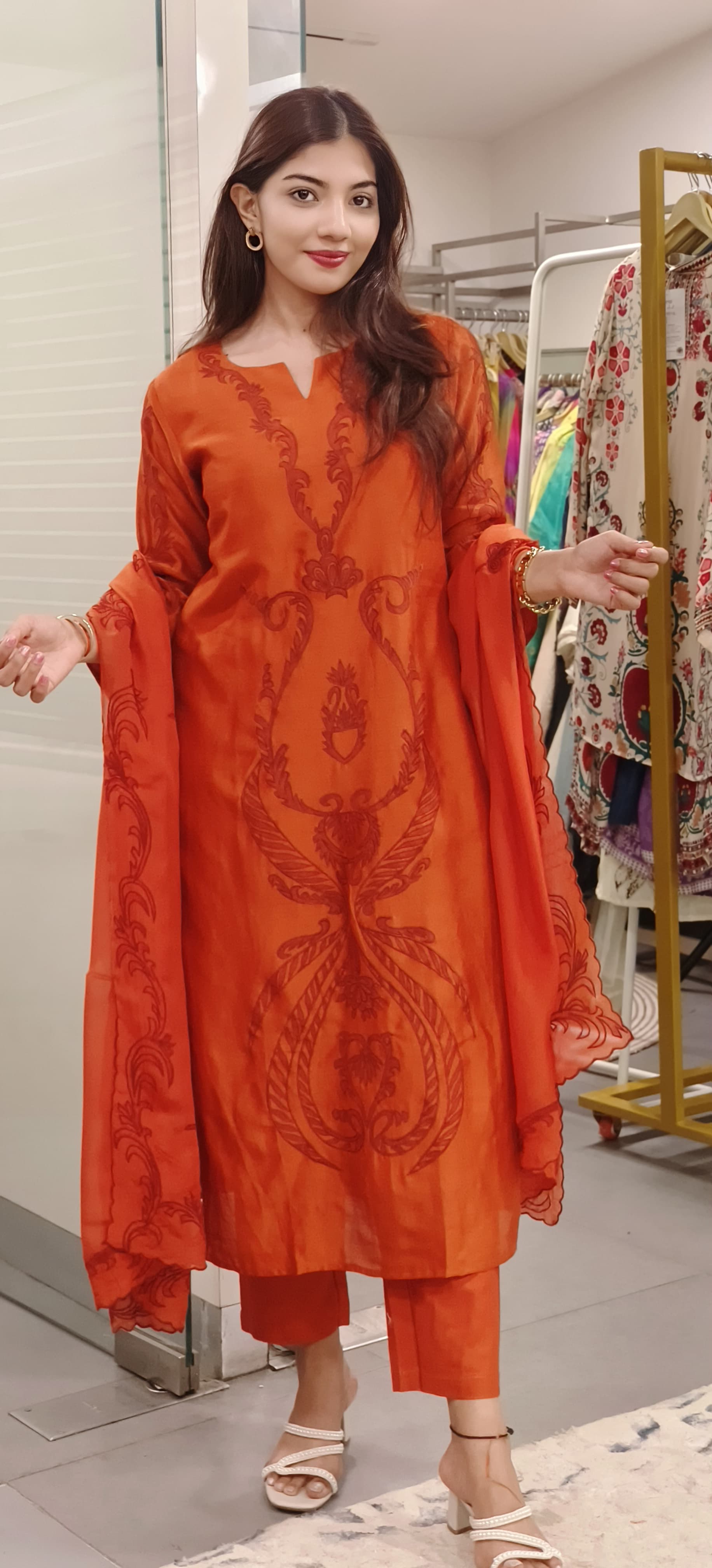 Chanderi Floral Cutwork Straight Full Suit With Dupatta- 09412, 09413