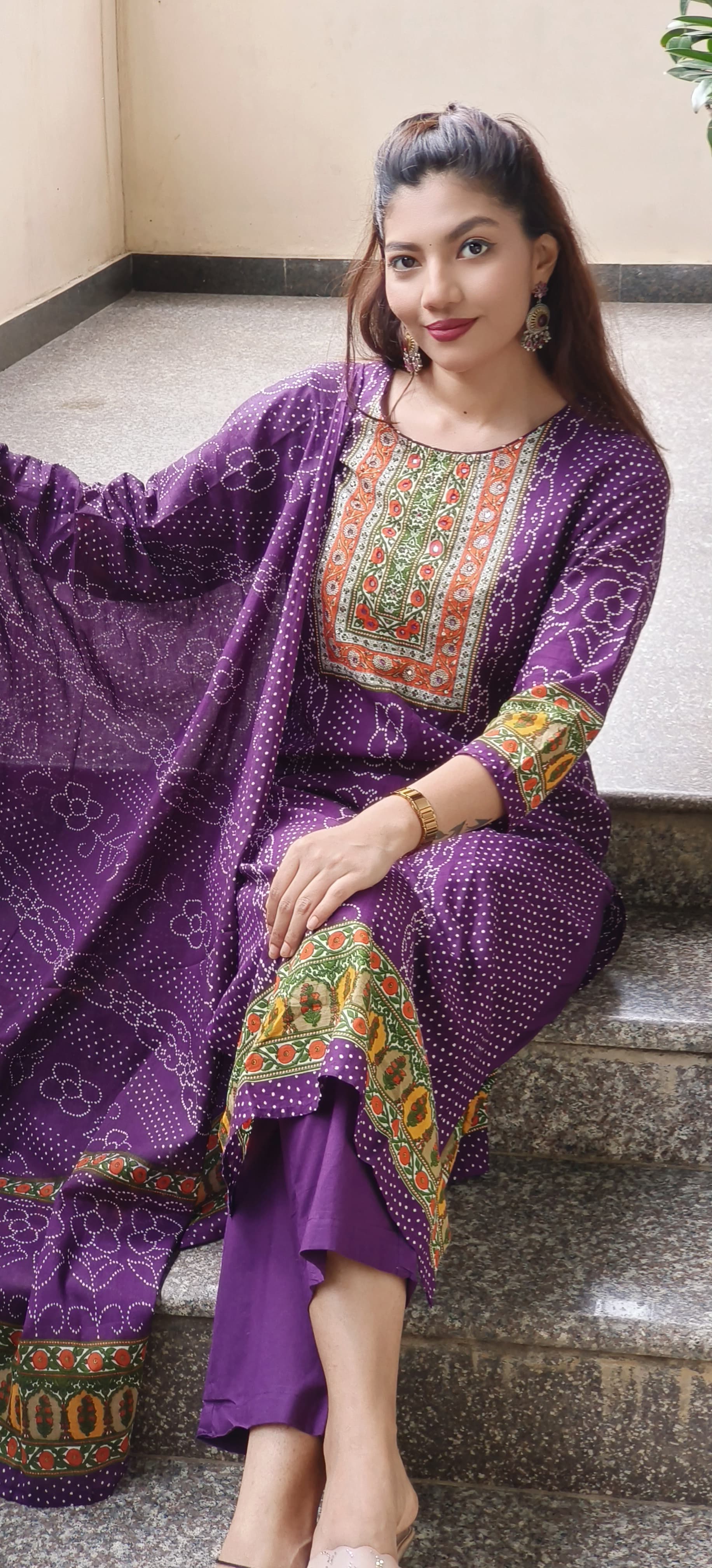 Bandhej Blossom Cotton Full Suit Set With Dupatta-ok