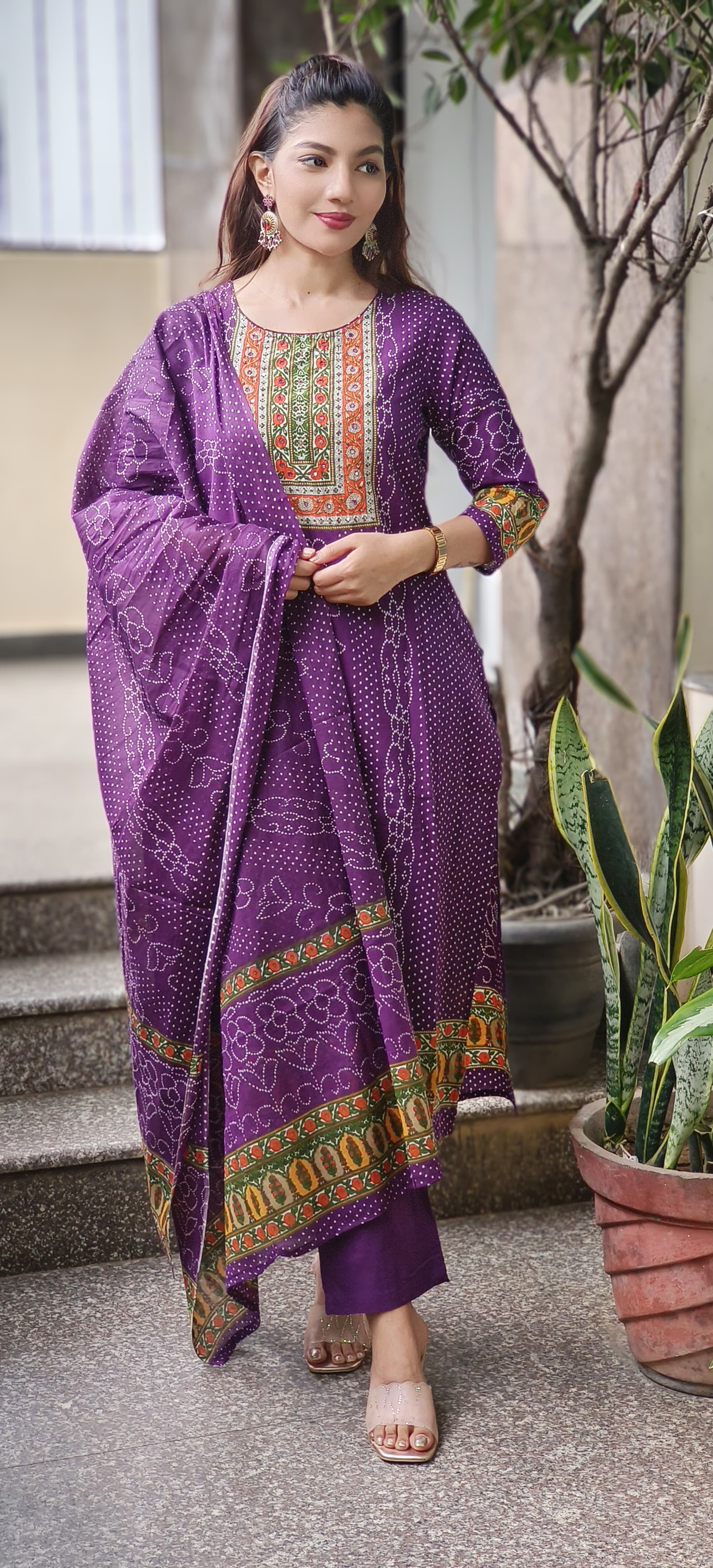 Bandhej Blossom Cotton Full Suit Set With Dupatta-ok