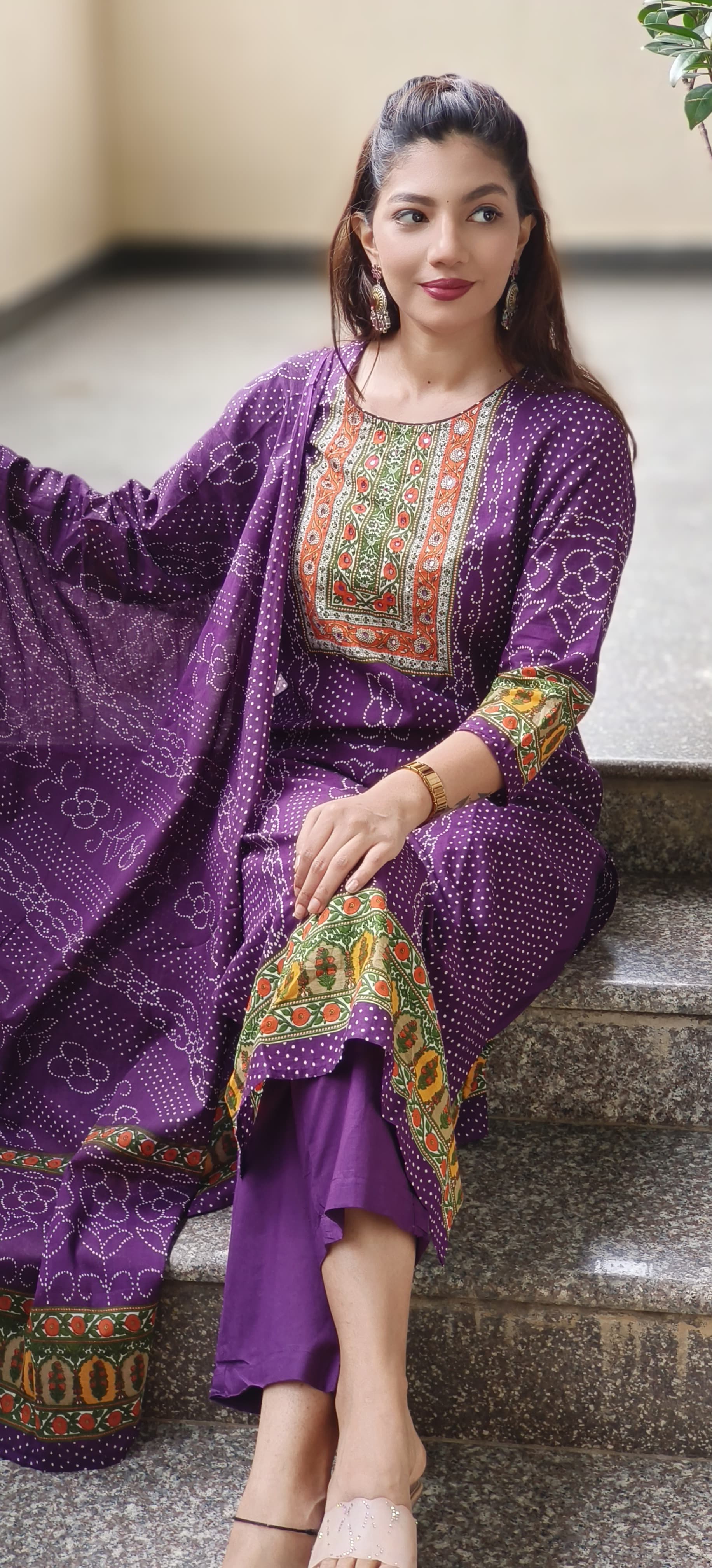 Bandhej Blossom Cotton Full Suit Set With Dupatta-ok