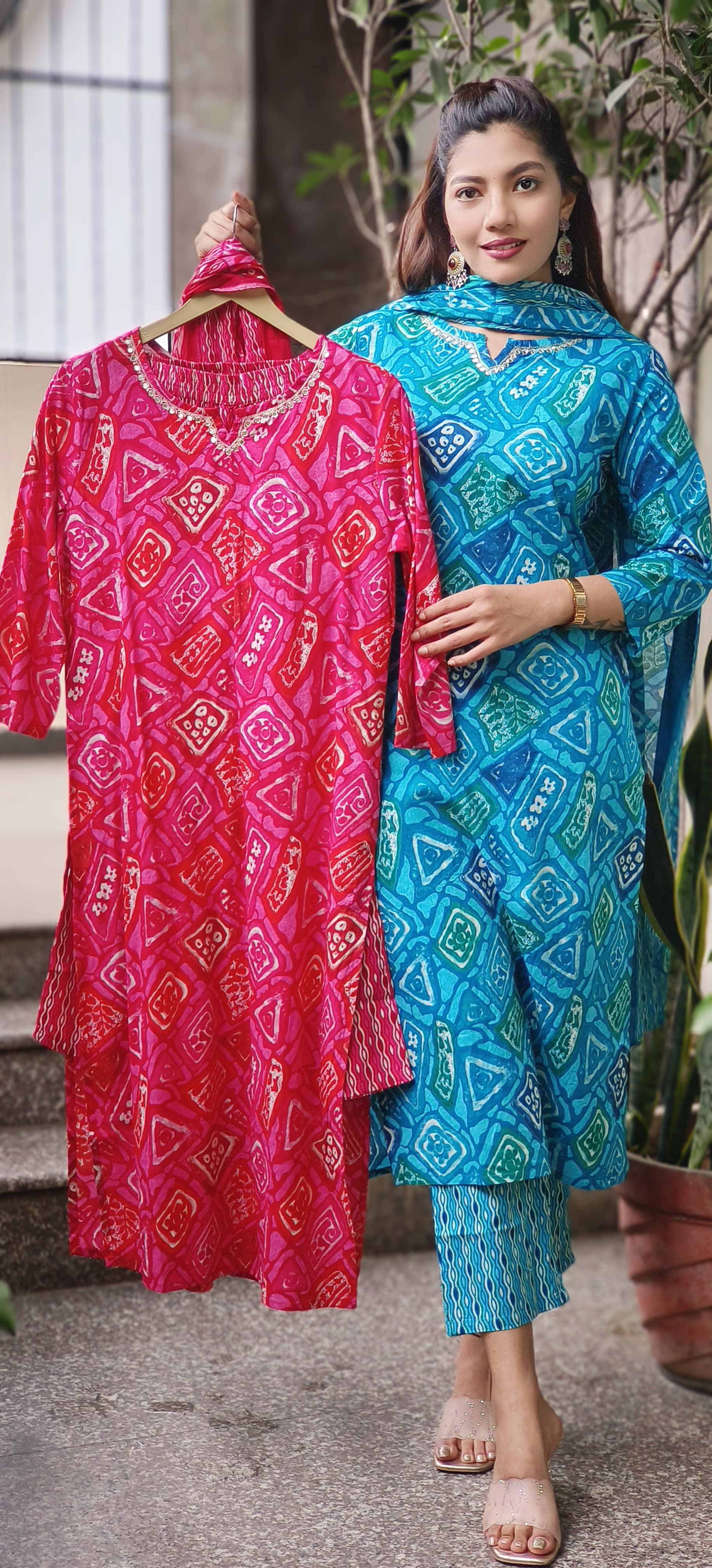 Patang Bandhani Full Suit Set With Dupatta In Cotton Fabricator