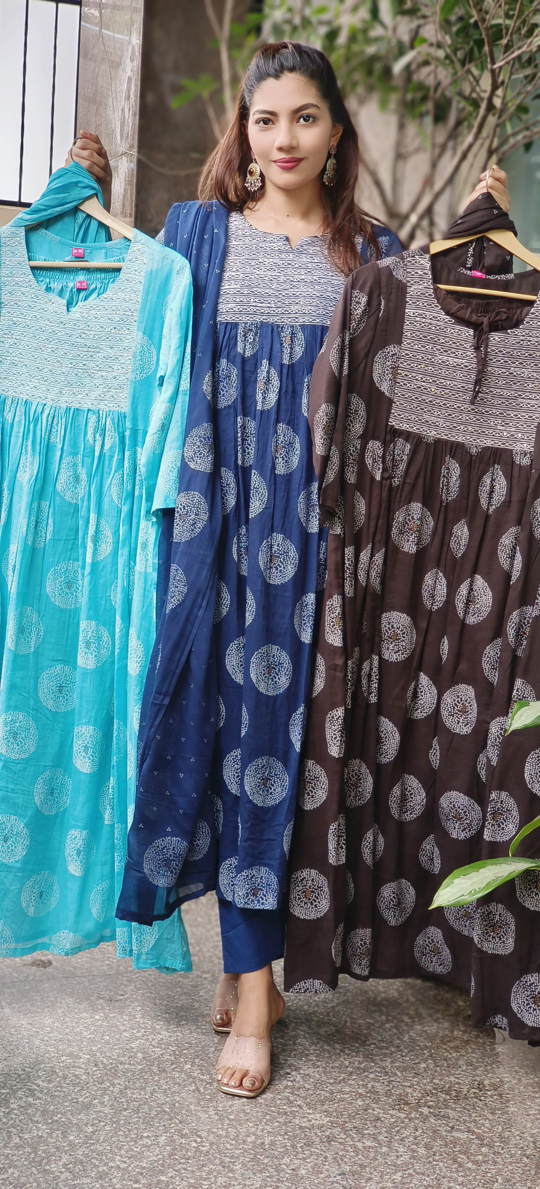 Tara Circle Weave Cotton Anarkali Full Suit Set With Dupatta