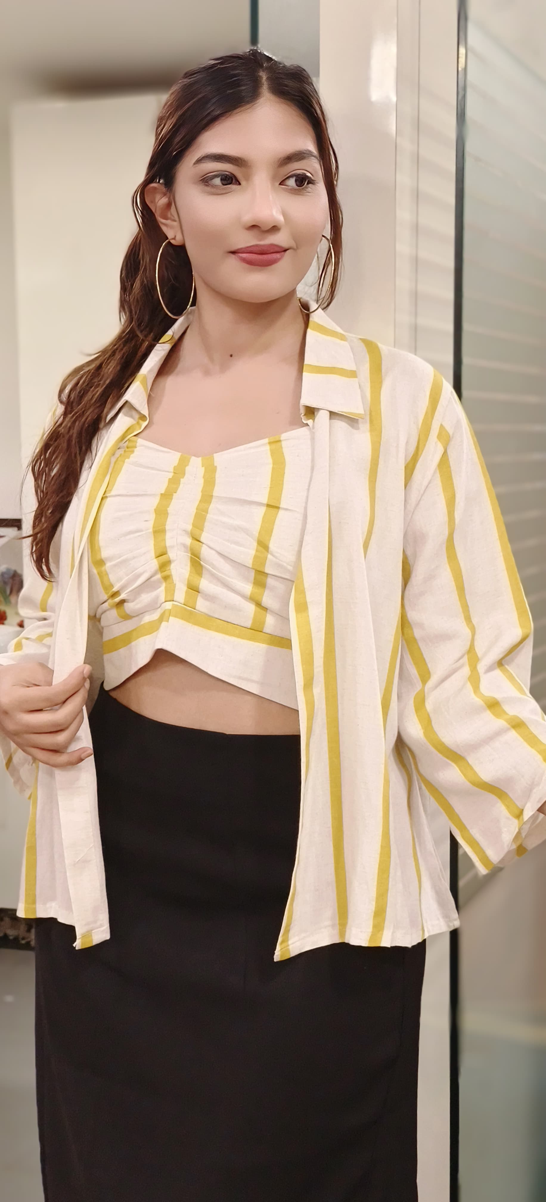 Striped Crop Top With Collared Outer