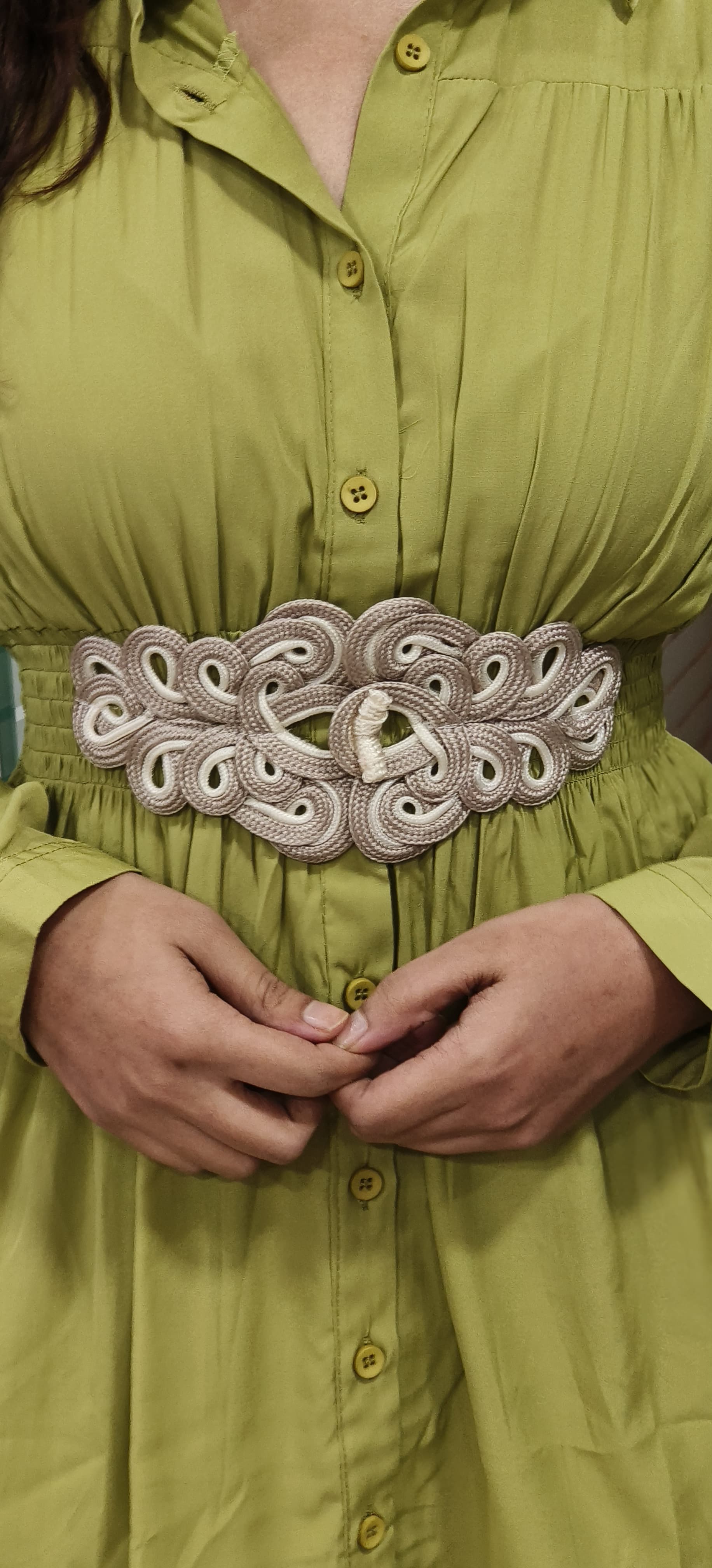 Solid Collared Shirts With Middle Belt