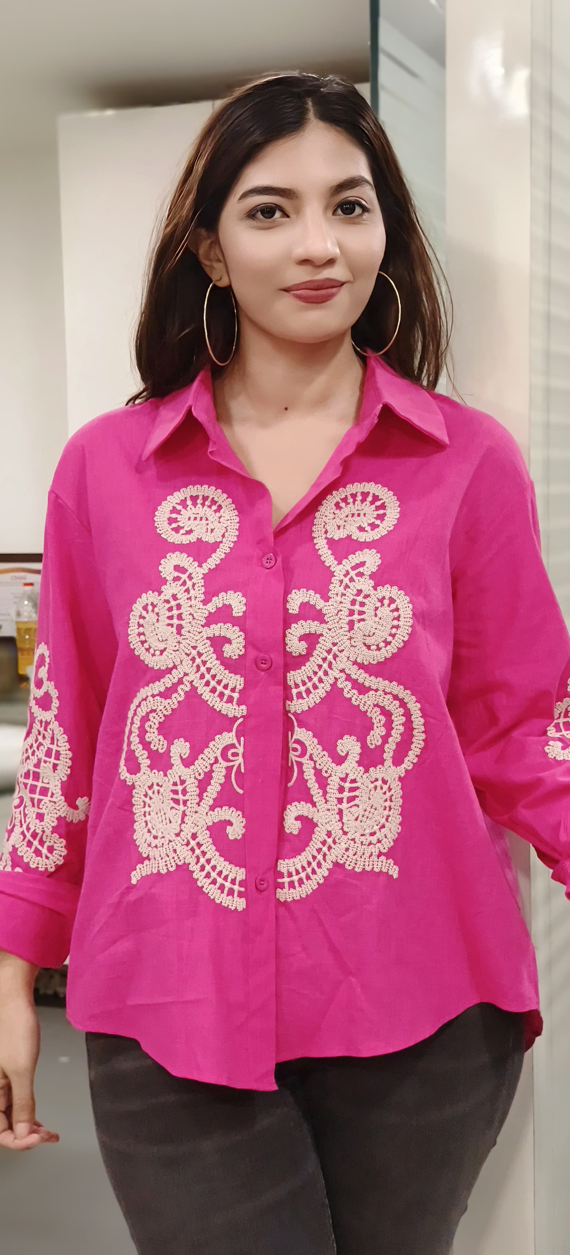 Thread Front Embroidered Collared Shirt