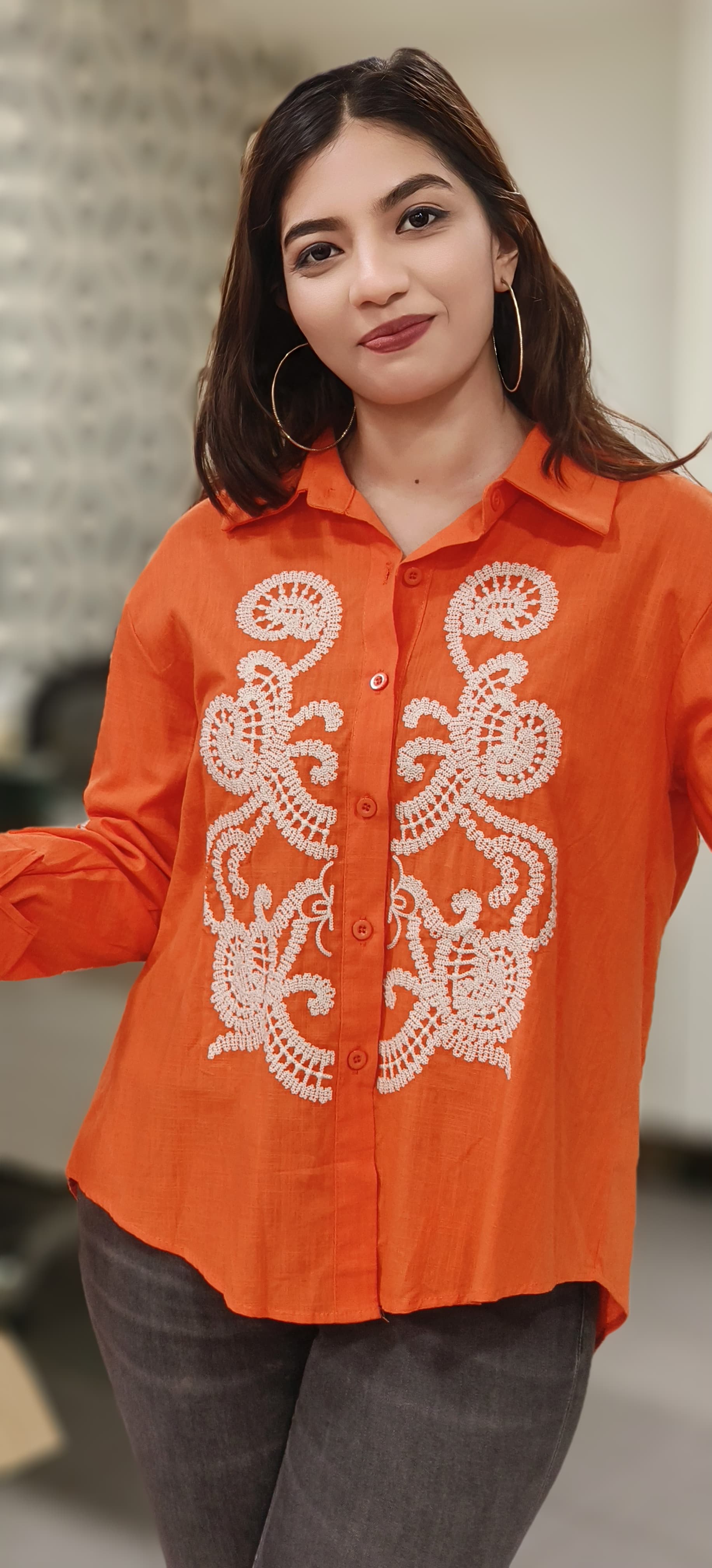 Thread Front Embroidered Collared Shirt