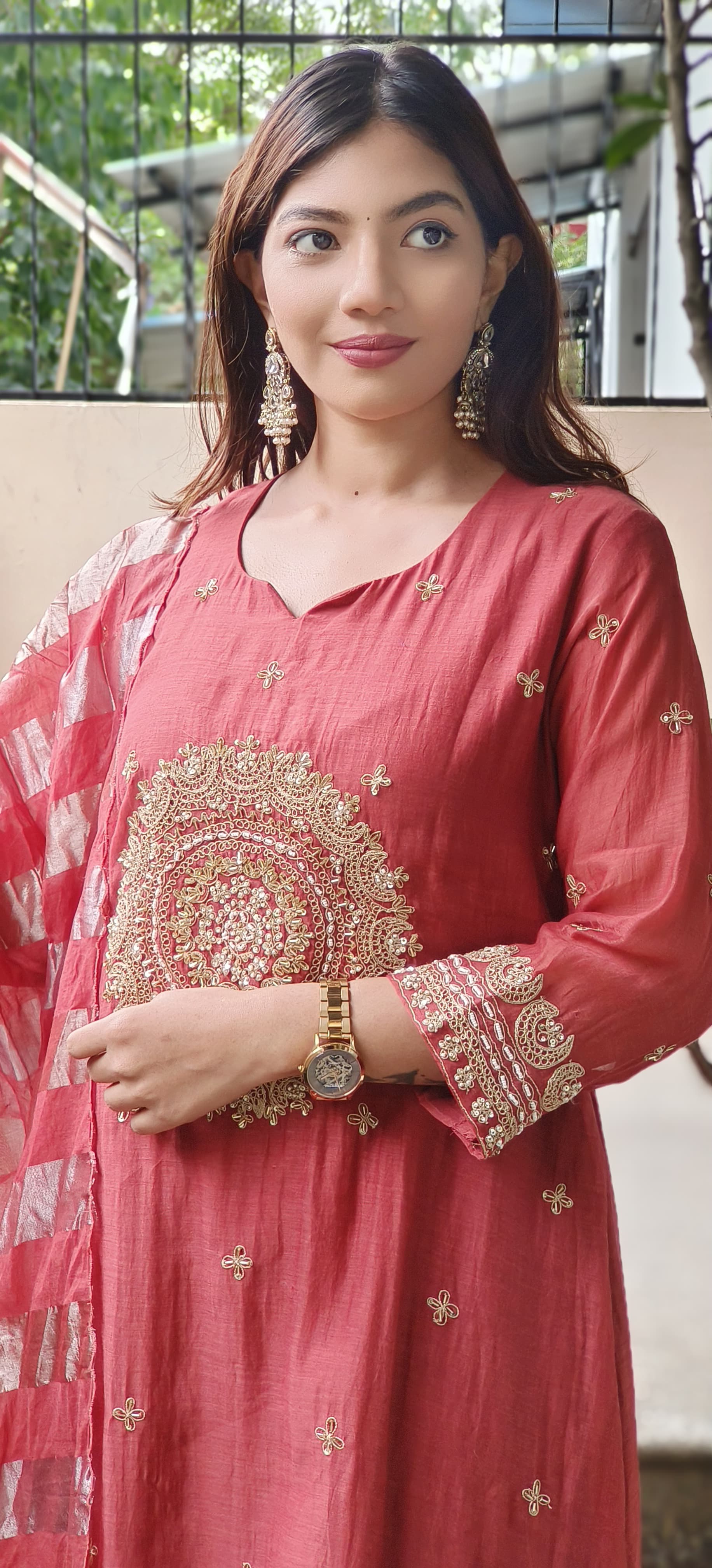 Beautiful Heavy Handwork A-Line Kurta With Bottom In Pure Mul-Chanderi Fabric & Tissue Dupatta