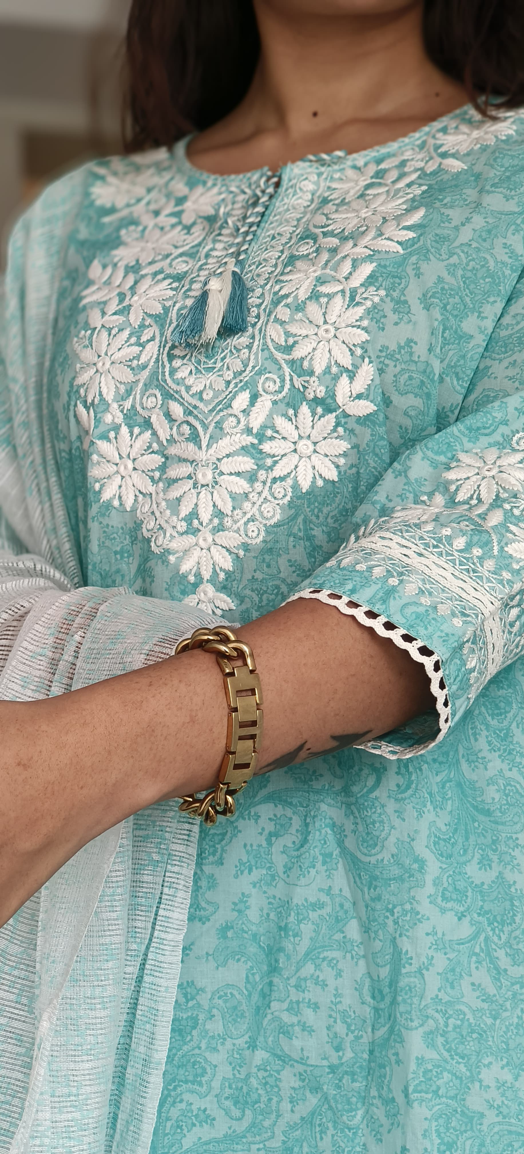 Chikankari Look Embroidered Full Suit Set With Dupatta