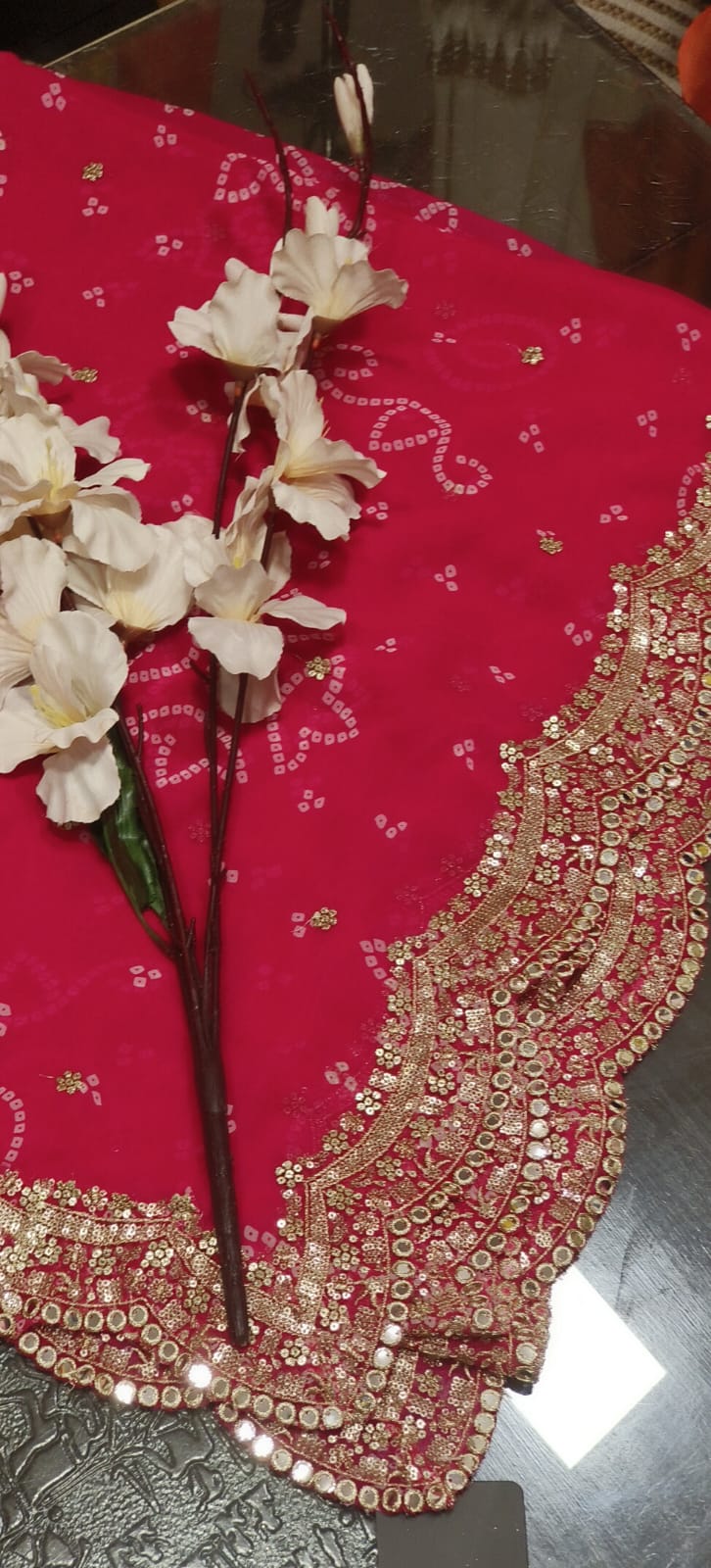 Foil Mirror Beautiful Border Bandhani Dupatta