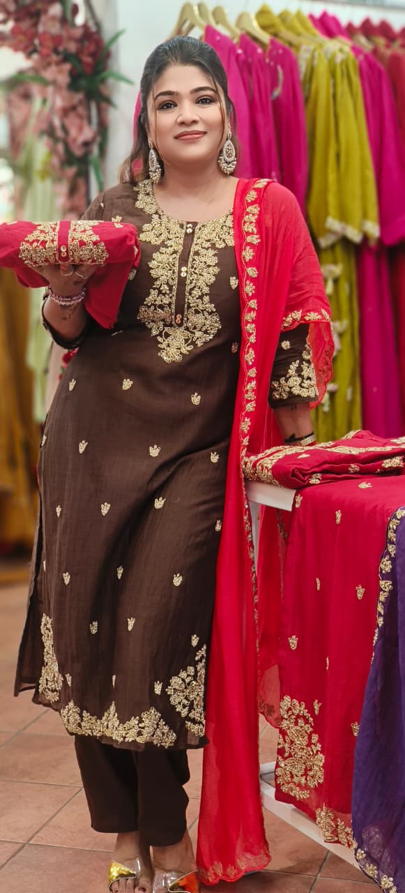 Beautiful Zardosi Suttle Handwork Full Suit Set With Dupatta 10707-10708