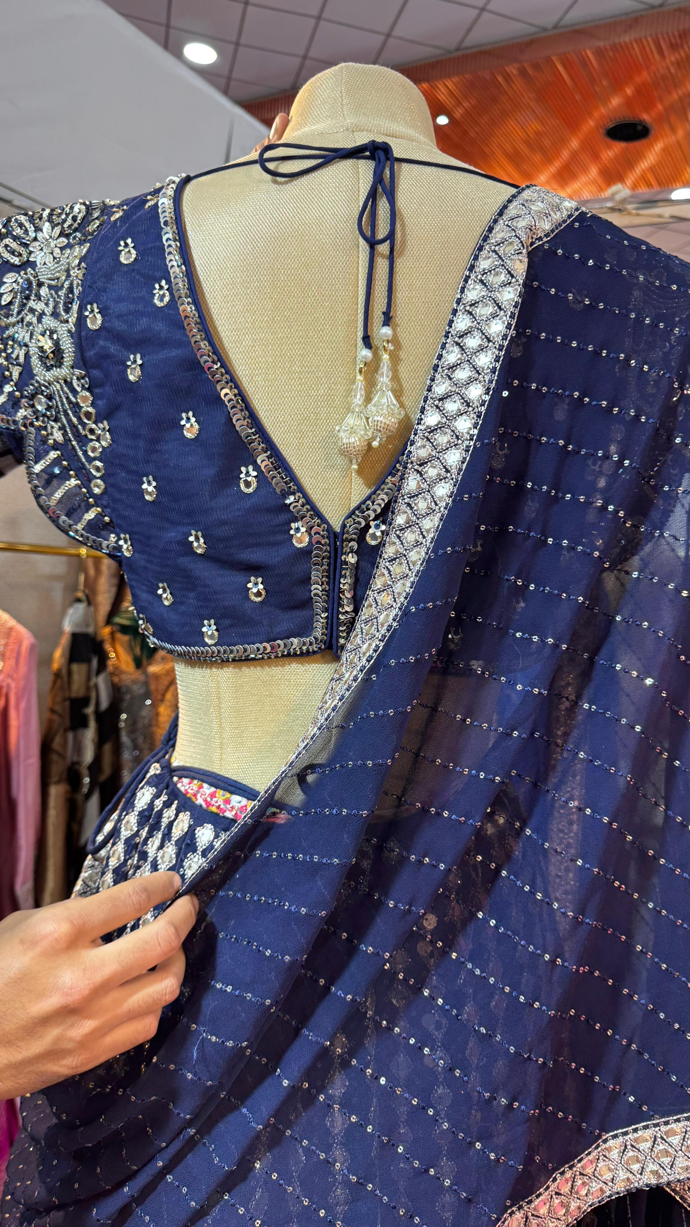 Regal Charm Celestial Glow Navy Designer Lehenga Choli With Dupatta- 11163