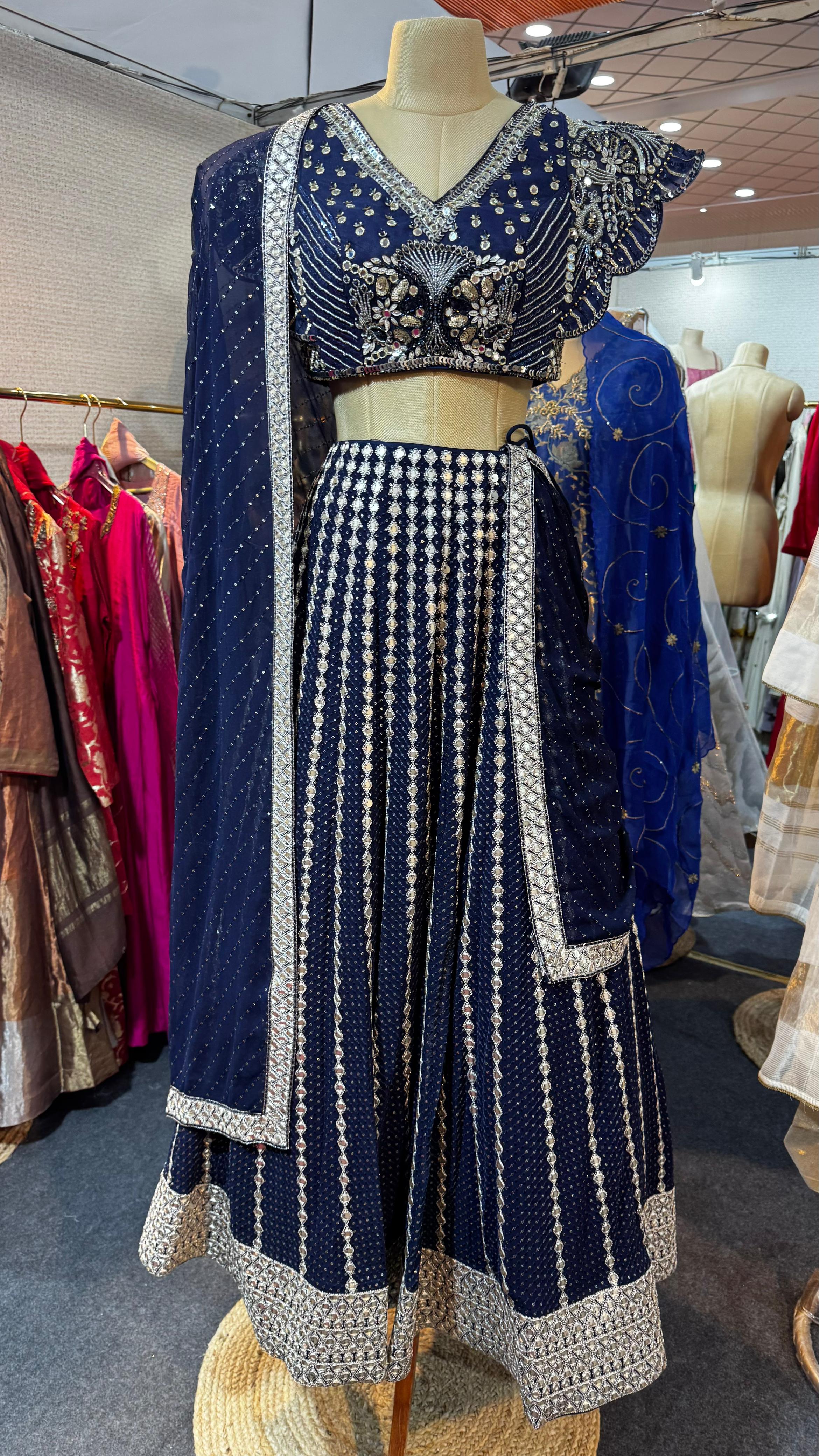 Regal Charm Celestial Glow Navy Designer Lehenga Choli With Dupatta- 11163