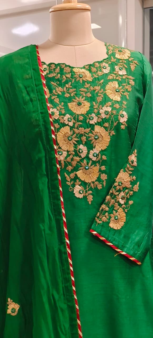 Zardosi Shimmery Thread Embroidered Front Yoke Solid Anarkali Full Suit Set With Dupatta