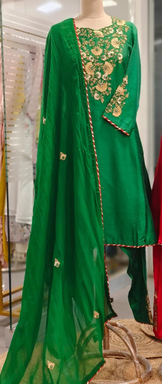 Zardosi Shimmery Thread Embroidered Front Yoke Solid Anarkali Full Suit Set With Dupatta
