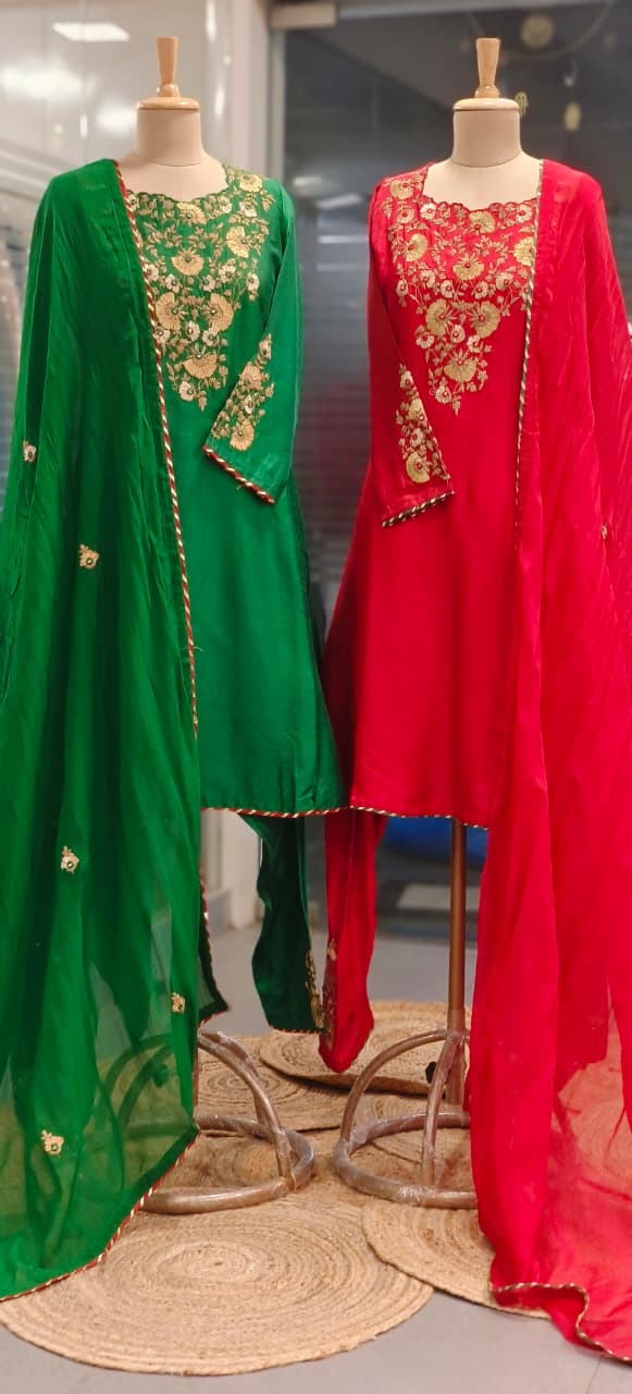 Zardosi Shimmery Thread Embroidered Front Yoke Solid Anarkali Full Suit Set With Dupatta