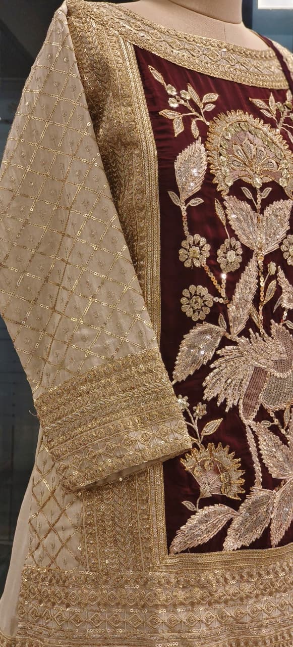 Royal Zardosi Work Shimmering Grace Short Kurta With Heavy Bordered Loose Palazzo Bottom & Dupatta