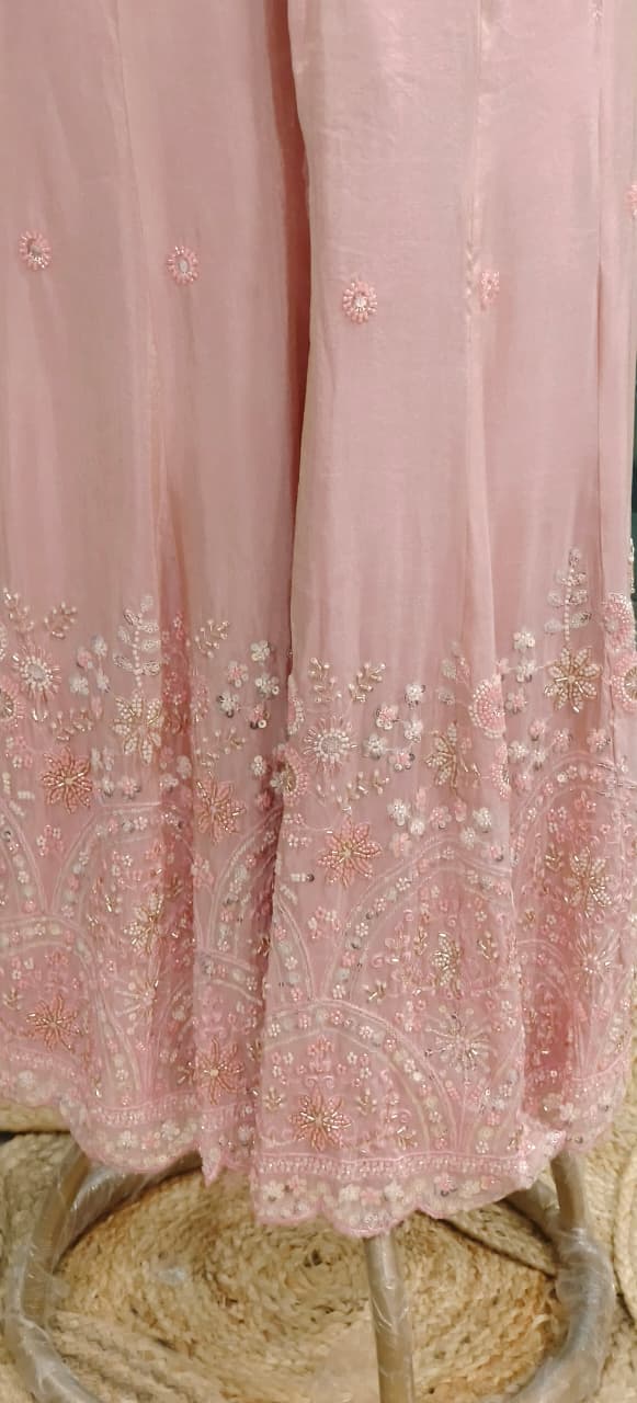 Very Elegant Dusky Rose Sleeveless Kurta With Loose Palazzo Bottom & Dupatta- 11148 (Dispatching After 30 Days On Orders)