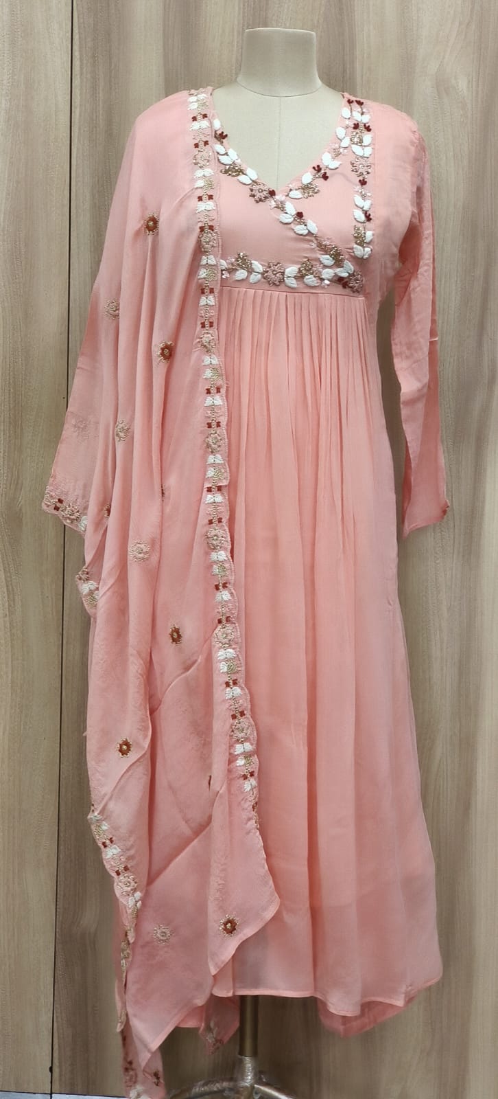 Very Elegant Decent Thread Embroidered Chinon Anarkali Full Suit Set With Dupatta- 11211