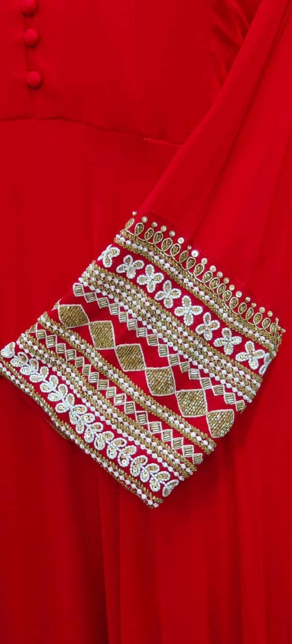 Very Elegant Work Solid Flowy Panel Anarkali With Dupatta In Georgette Fabric
