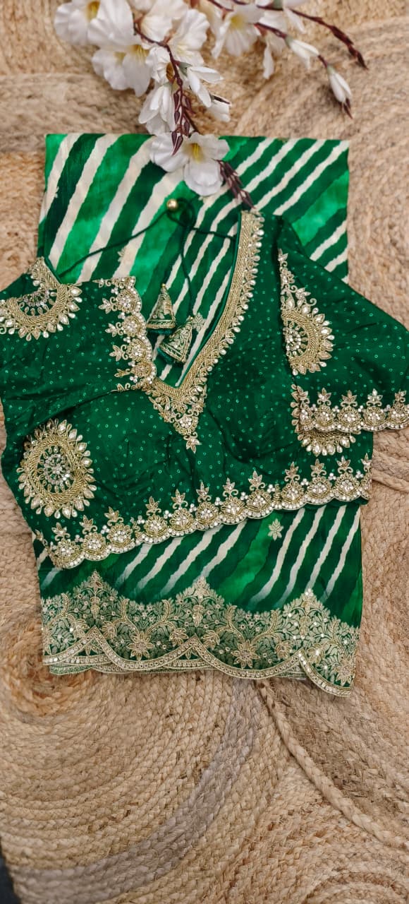 Leheriya Striped Heavy Grand Bordered Designer Saree In Silk Brocade Fabric