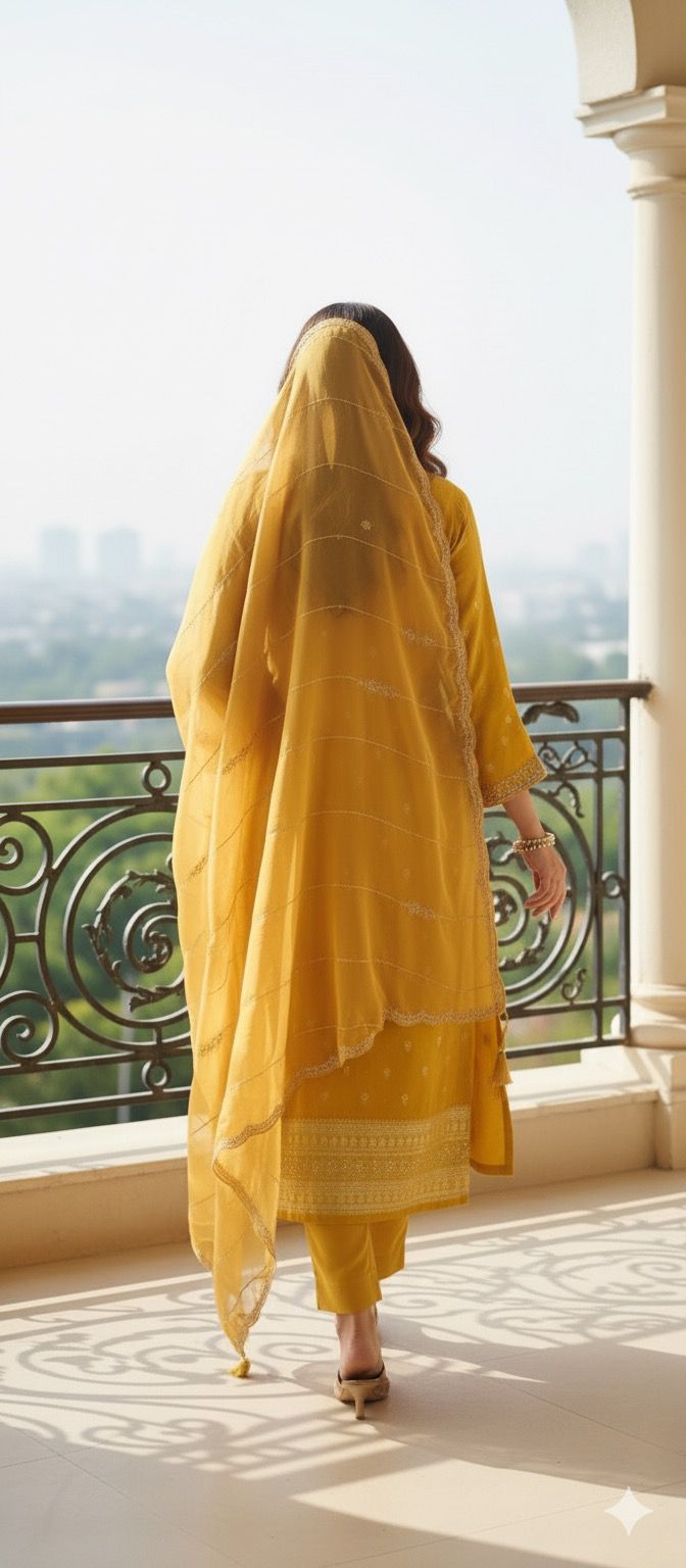 Very Delicate Front Work Neck Line Brocade Full Suit Set With Dupatta In Silk Fabric- 11657, 11658