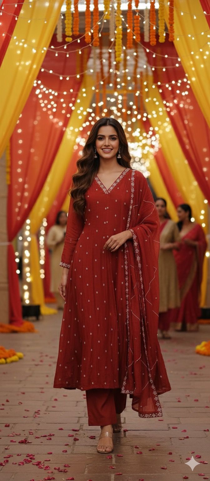 Complete Cut Dana Pearl Work Sober A-Line Panel Anarkali Full Suit Set In Mul Chanderi Fabric- 11672