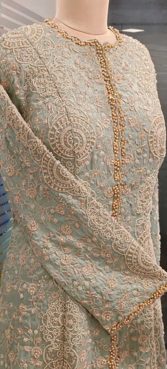 Pastel Green Indo-Western Sharara Set with Long Embroidered Jacket