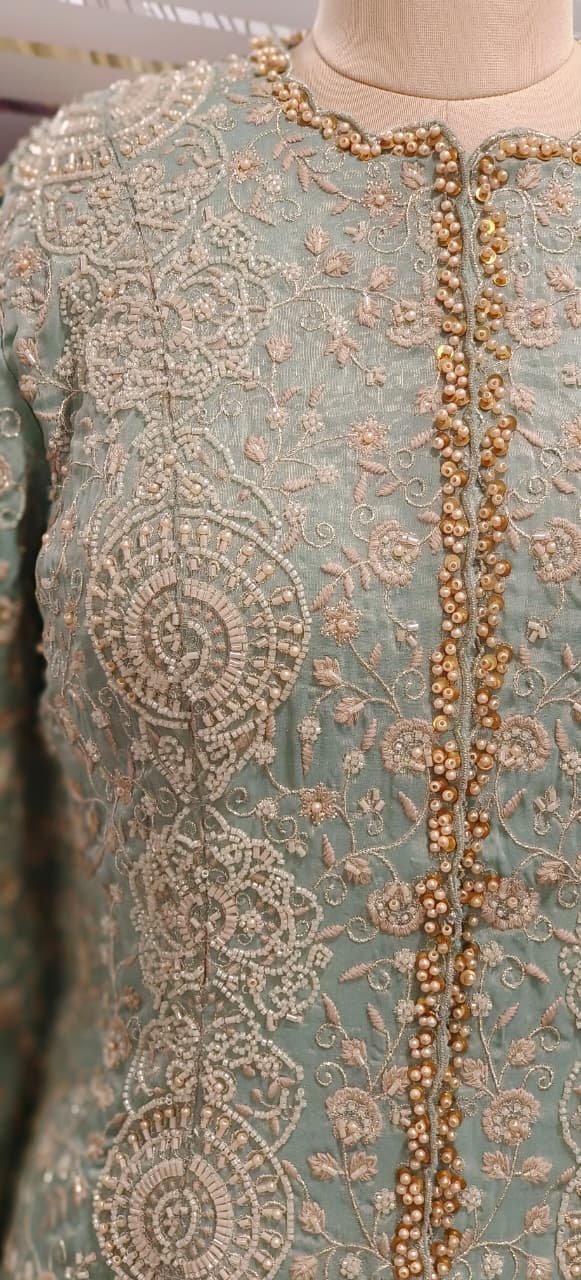 Pastel Green Indo-Western Sharara Set with Long Embroidered Jacket