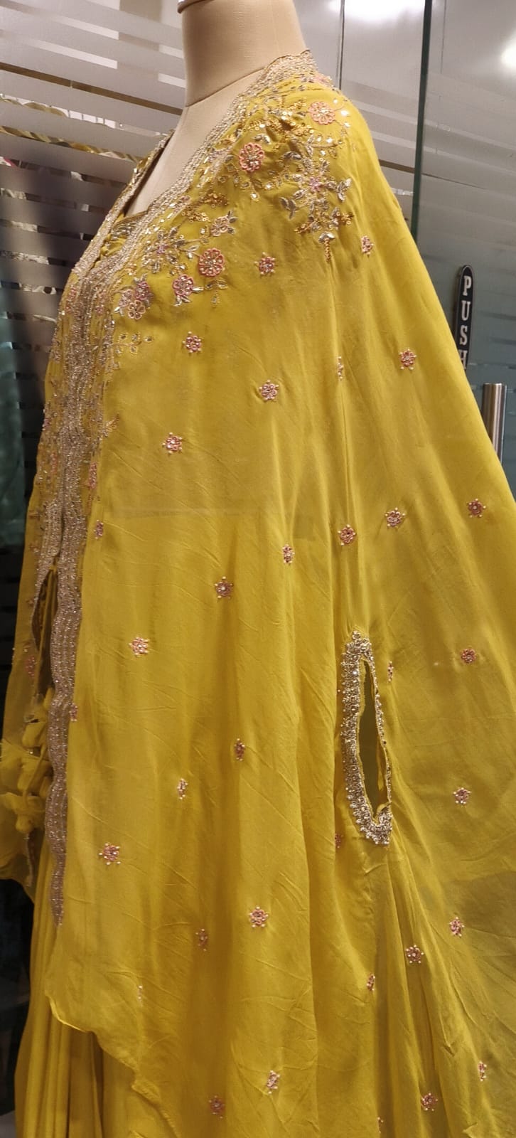 Heavy Handwork Beautiful Cut Work Bordered Shrug With Padded Crop Top & Drape Skirt- 11743