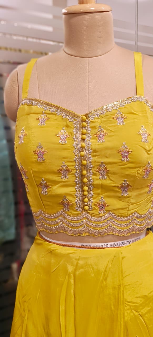 Heavy Handwork Beautiful Cut Work Bordered Shrug With Padded Crop Top & Drape Skirt- 11743