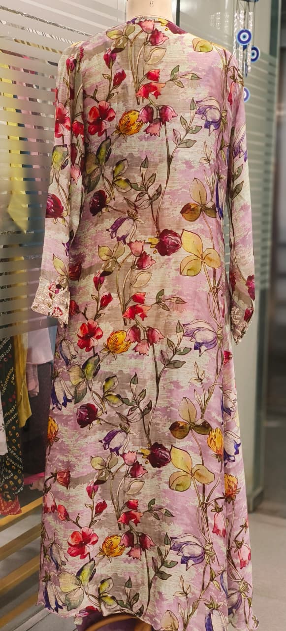 Heavy Handworked Digital Floral Print Shrug With Buster & Plain Drape Skirt- 11752, 11750