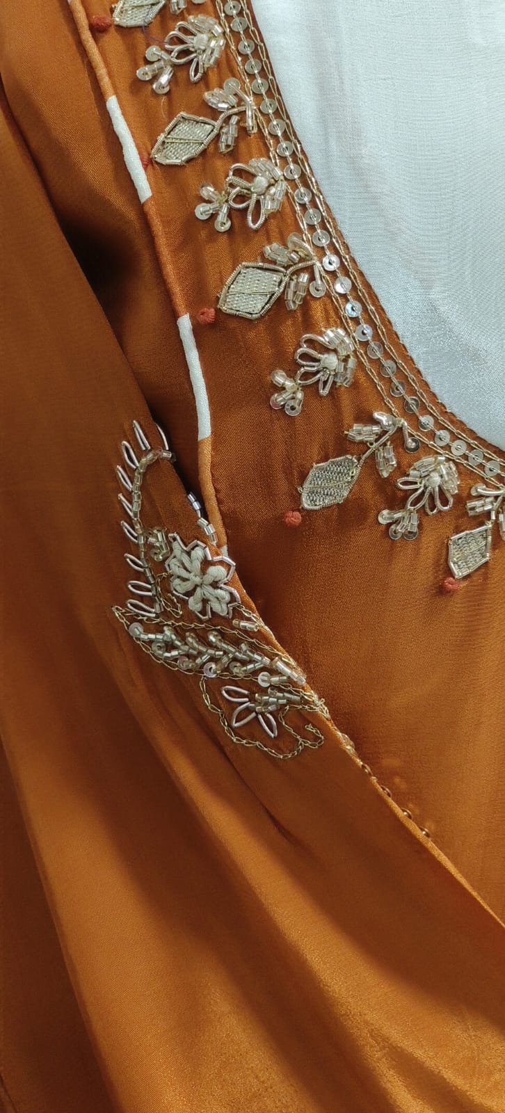 U-Yoke Zardosi Embroidered A-Line Full Suit Set With Striped Dupatta In Crepe Fabric- 11781, 11782