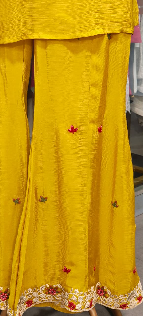Over Layered Beautiful Embroidered Kurta With Panel Palazzo Bottom In Chinon Fabric- 11819