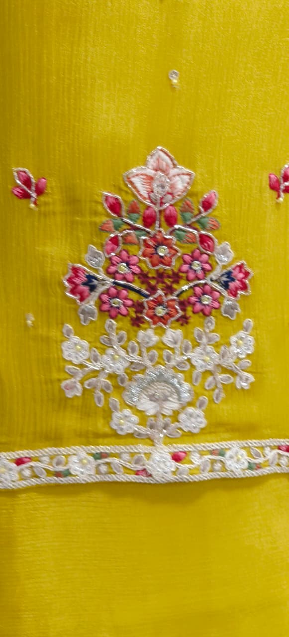 Over Layered Beautiful Embroidered Kurta With Panel Palazzo Bottom In Chinon Fabric- 11819