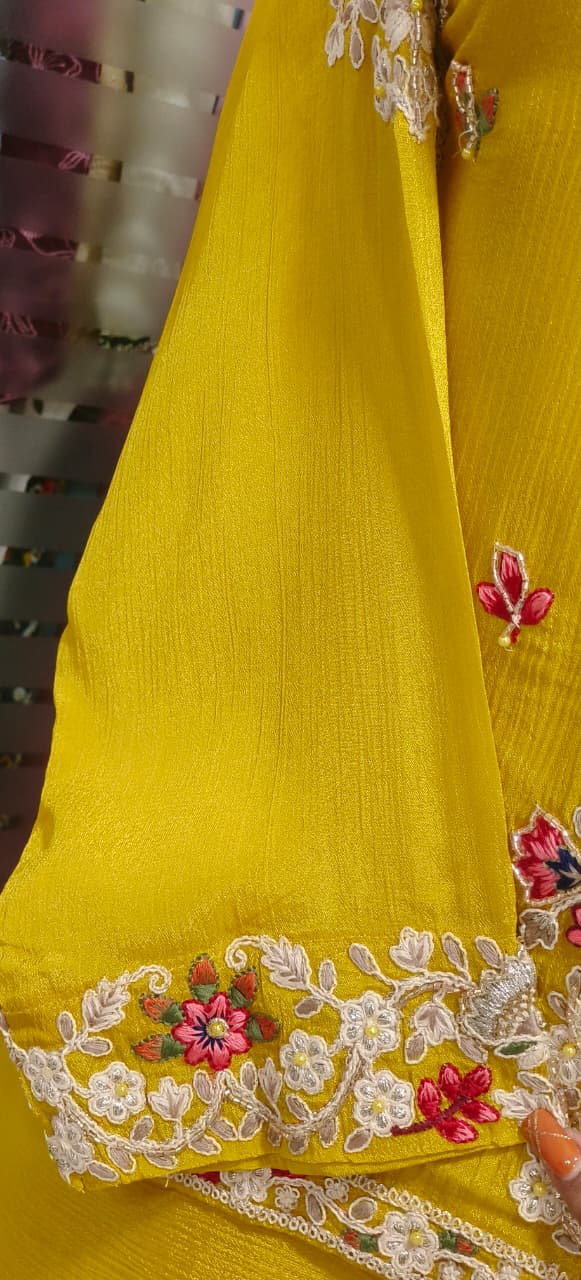 Over Layered Beautiful Embroidered Kurta With Panel Palazzo Bottom In Chinon Fabric- 11819