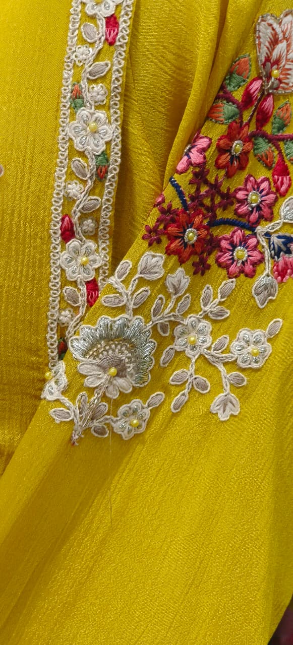 Over Layered Beautiful Embroidered Kurta With Panel Palazzo Bottom In Chinon Fabric- 11819