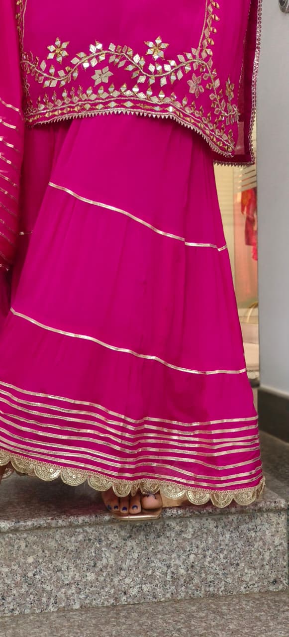 Real Mirror With Thread Embellished Short Length Kurta With Bordered Skirt Bottom In Chinon Fabric- 11956, 11957