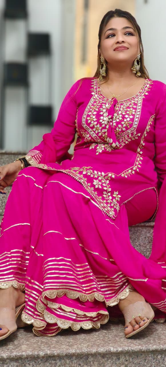 Real Mirror With Thread Embellished Short Length Kurta With Bordered Skirt Bottom In Chinon Fabric- 11956, 11957