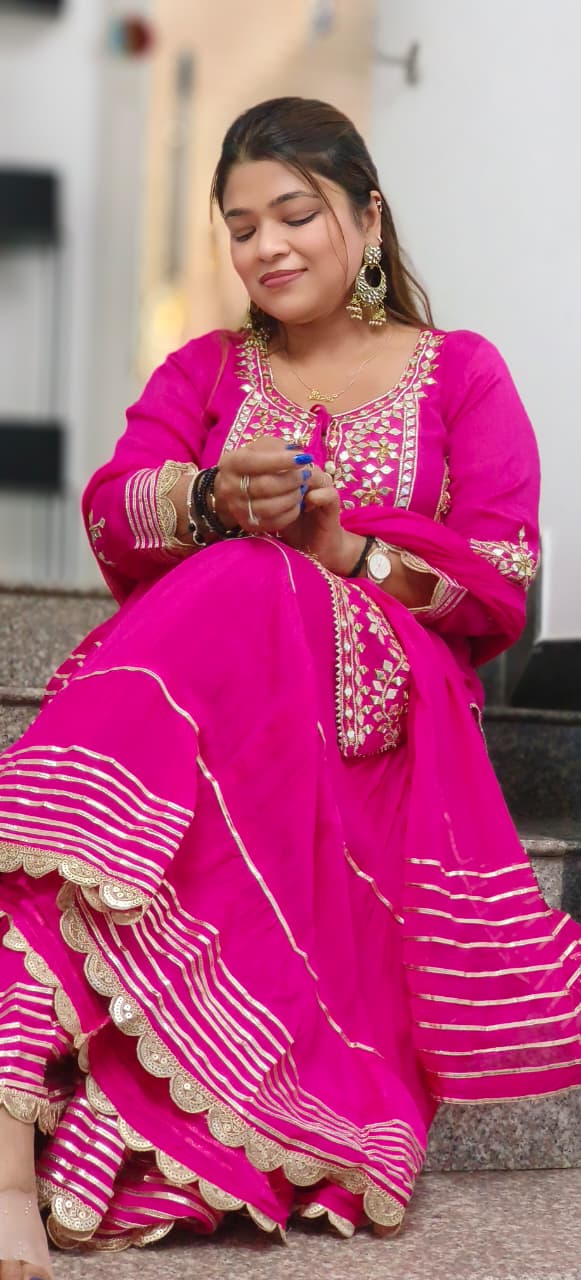 Real Mirror With Thread Embellished Short Length Kurta With Bordered Skirt Bottom In Chinon Fabric- 11956, 11957