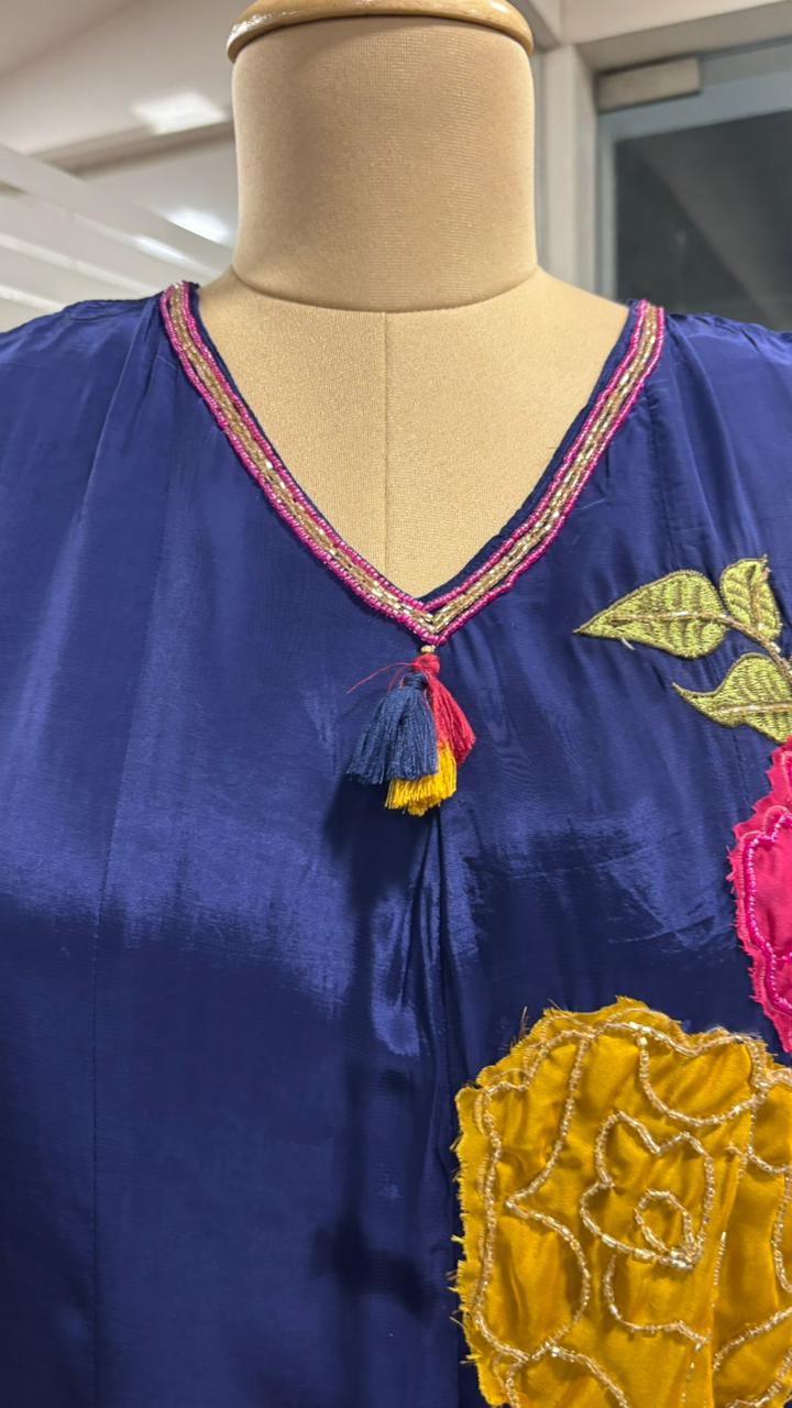 Floral Embroidered Work V-Neck Tassel A-Line Full Suit Set With Dupatta In Crepe Fabric- 11965, 11966
