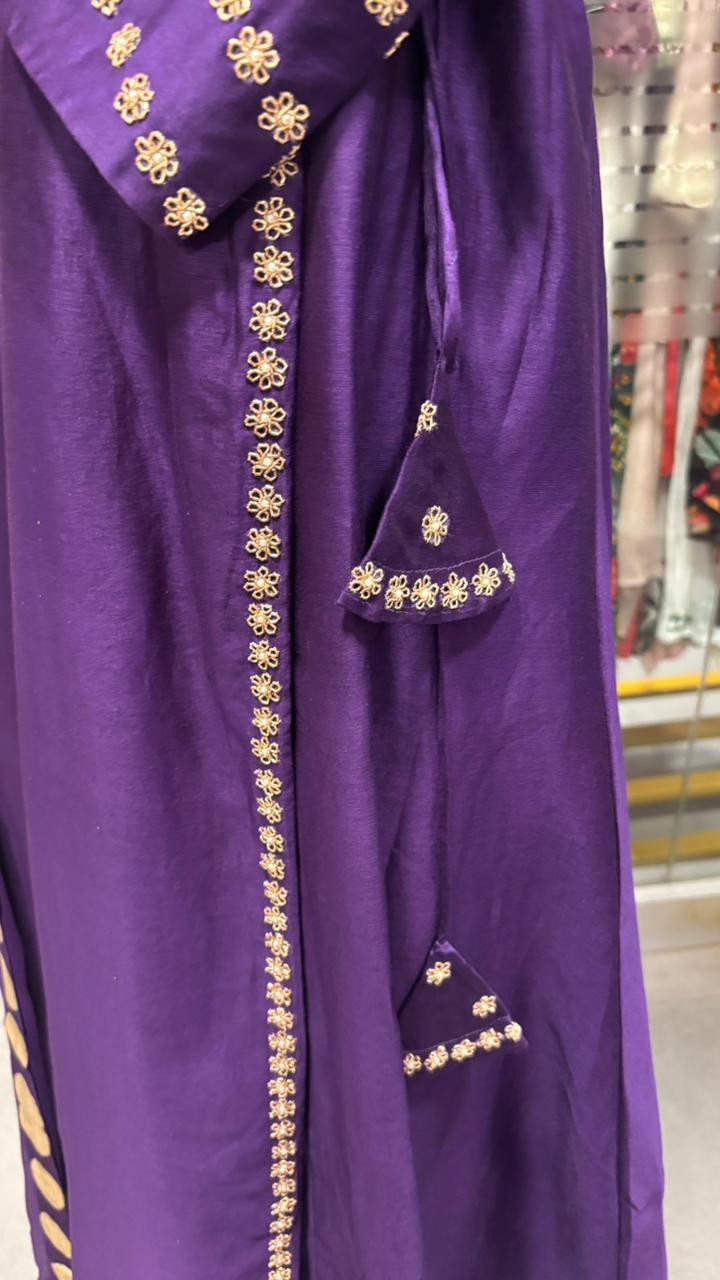 Pure Chanderi Angrakha Golden Touch Bordered Tasselled Anarkali Full Suit Set With Dupatta