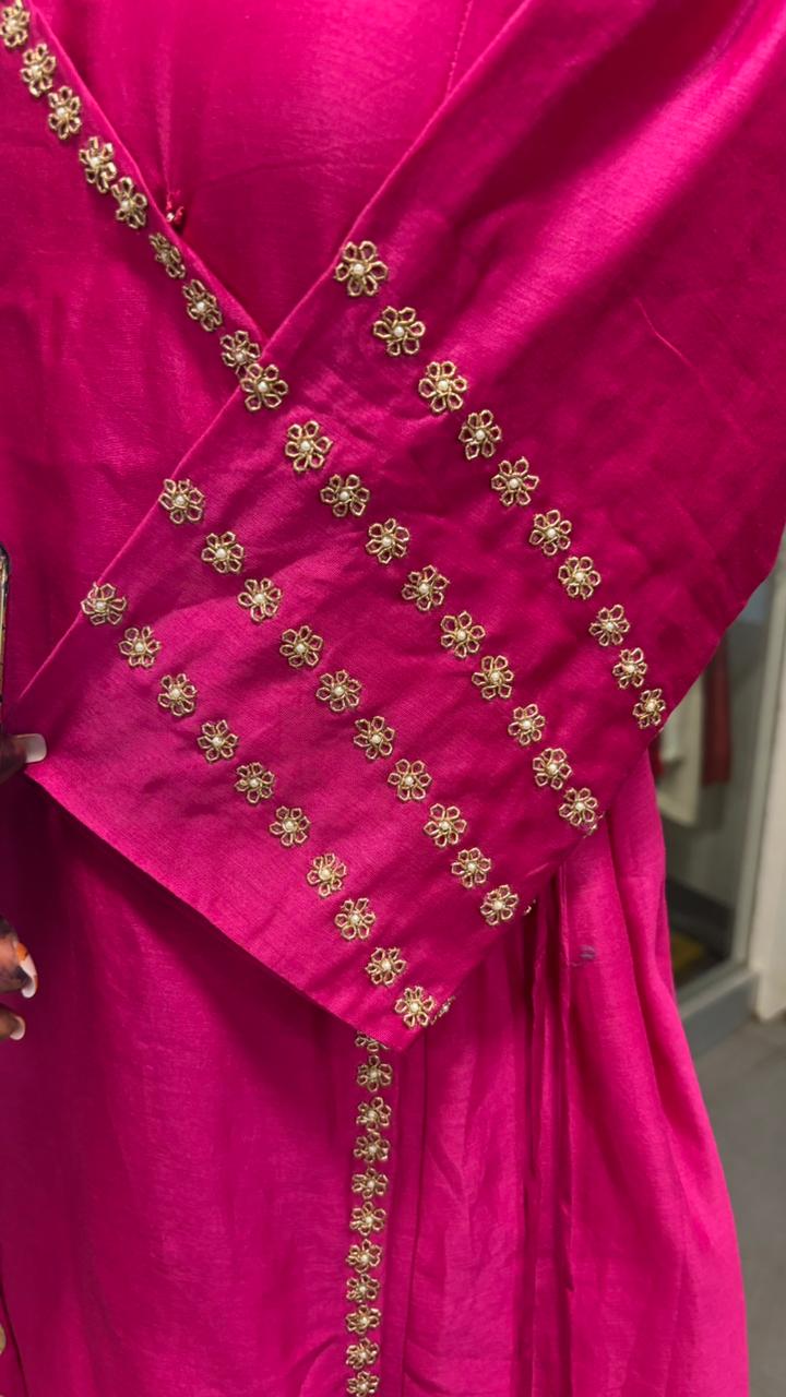 Pure Chanderi Angrakha Golden Touch Bordered Tasselled Anarkali Full Suit Set With Dupatta