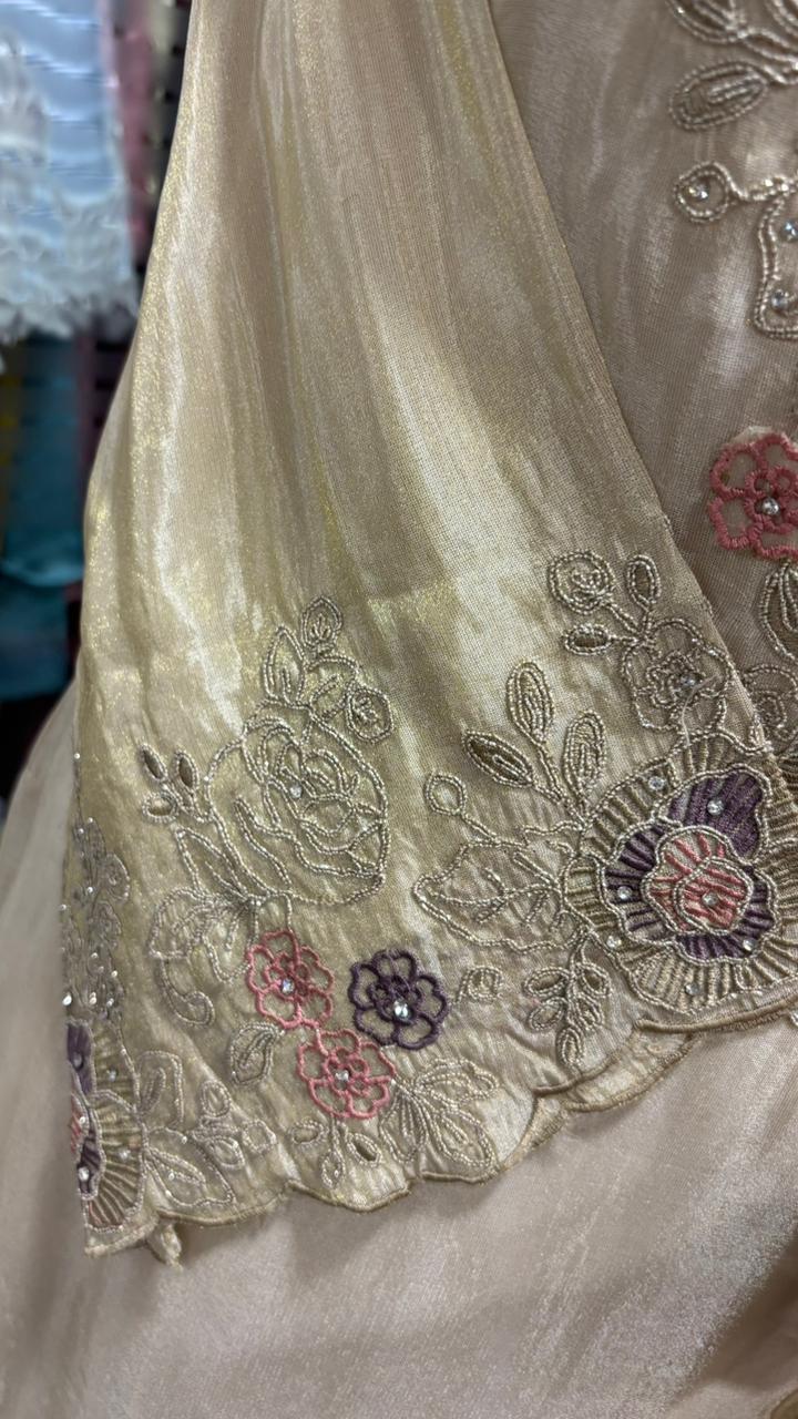 Ivory Meadow Elegant Floral Cut Work Full Suit Set With Dupatta In Tissue Fabric- 11973