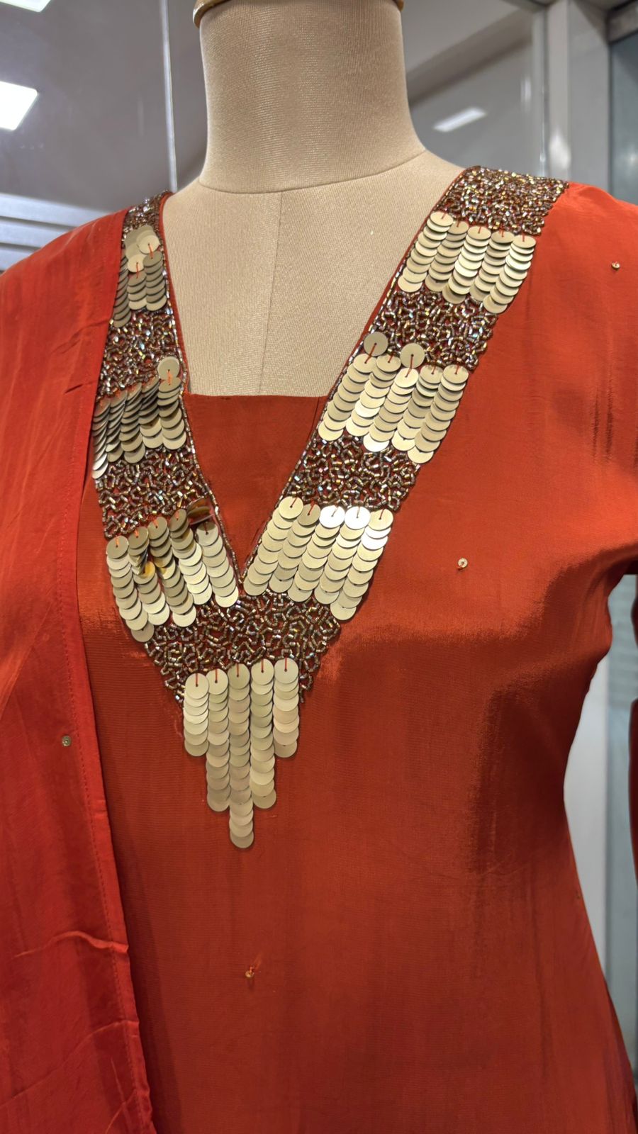 Sequin Neck Line Crepe A-Line Full Suit Set With Dupatta- 11954, 11953, 11951
