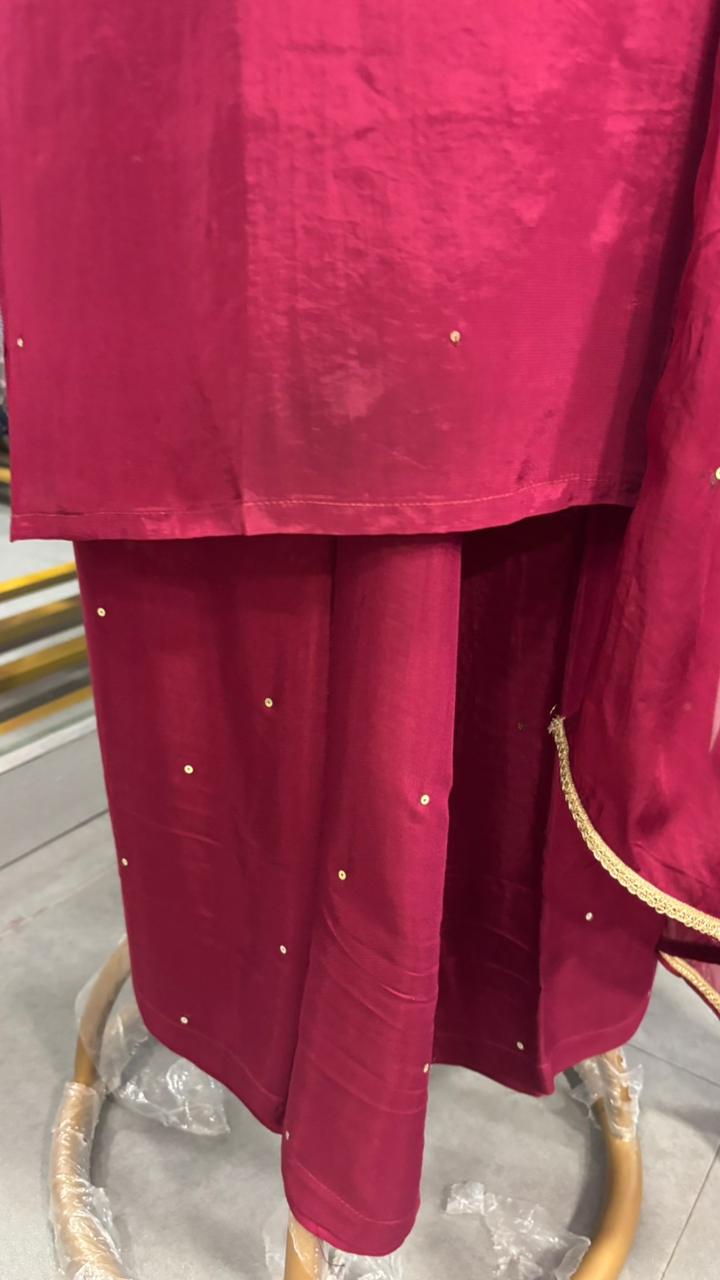 Sequin Neck Line Crepe A-Line Full Suit Set With Dupatta- 11954, 11953, 11951