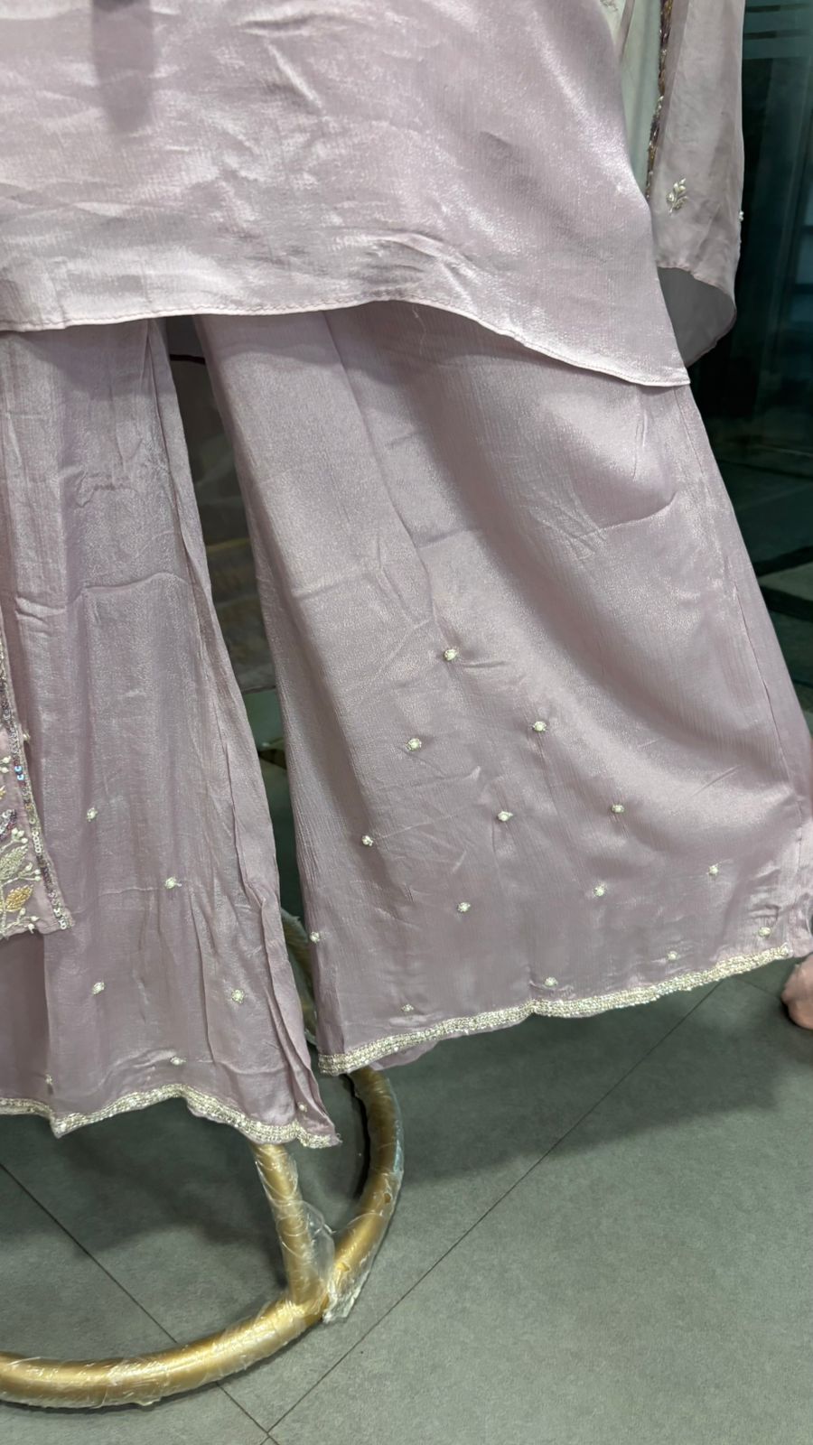 Heavily Floral Handworked Embroidered Gardenia Collared Shrug With Kurta & Palazzo Bottom