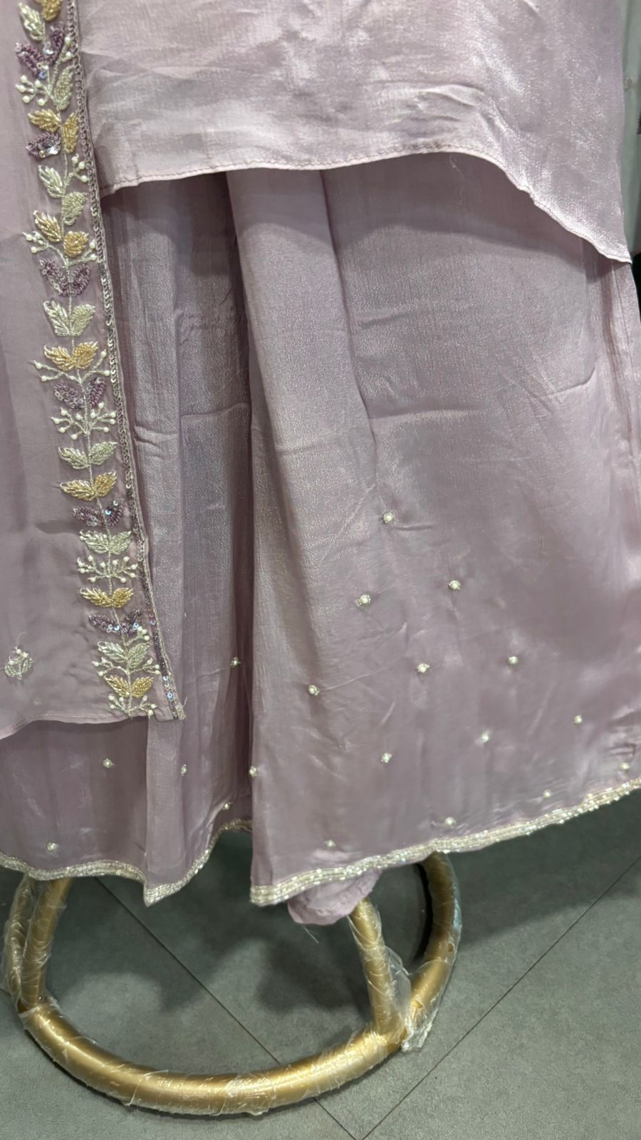 Heavily Floral Handworked Embroidered Gardenia Collared Shrug With Kurta & Palazzo Bottom
