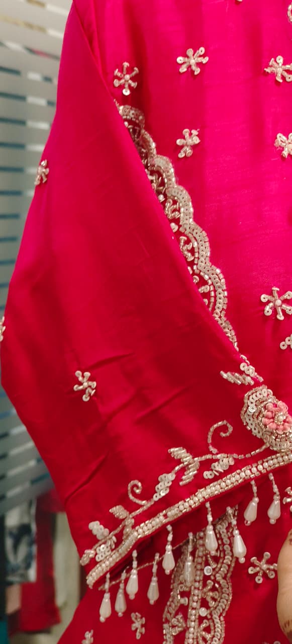 Beautiful Cut Dana Hand Embroidered Work Tasselled Short Kurta & Drape Skirt Indo Western Wear